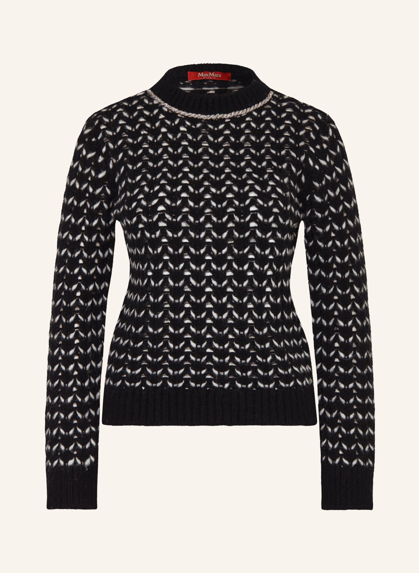 MaxMara STUDIO Sweater GUINEA with decorative gems, Color: BLACK/ WHITE (Image 1)
