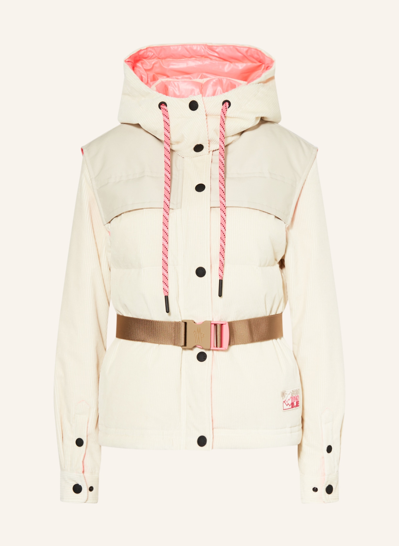 MONCLER GRENOBLE Péřová bunda TETRAS s odnímatelnou kapucí a rukávy, Barva: KRÉMOVÁ/ NEONOVĚ RŮŽOVÁ (Obrázek 1)
