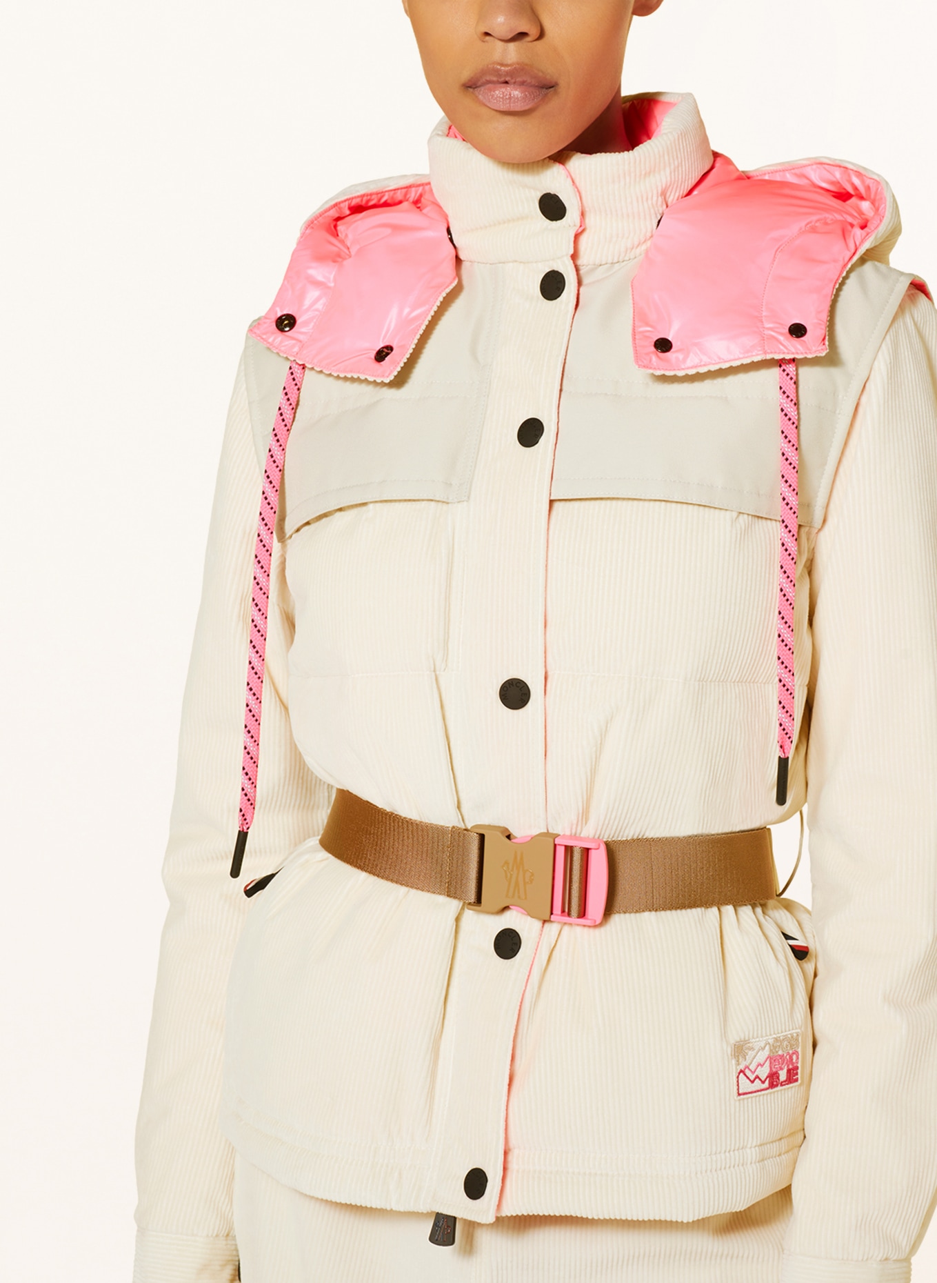 MONCLER GRENOBLE Péřová bunda TETRAS s odnímatelnou kapucí a rukávy, Barva: KRÉMOVÁ/ NEONOVĚ RŮŽOVÁ (Obrázek 6)