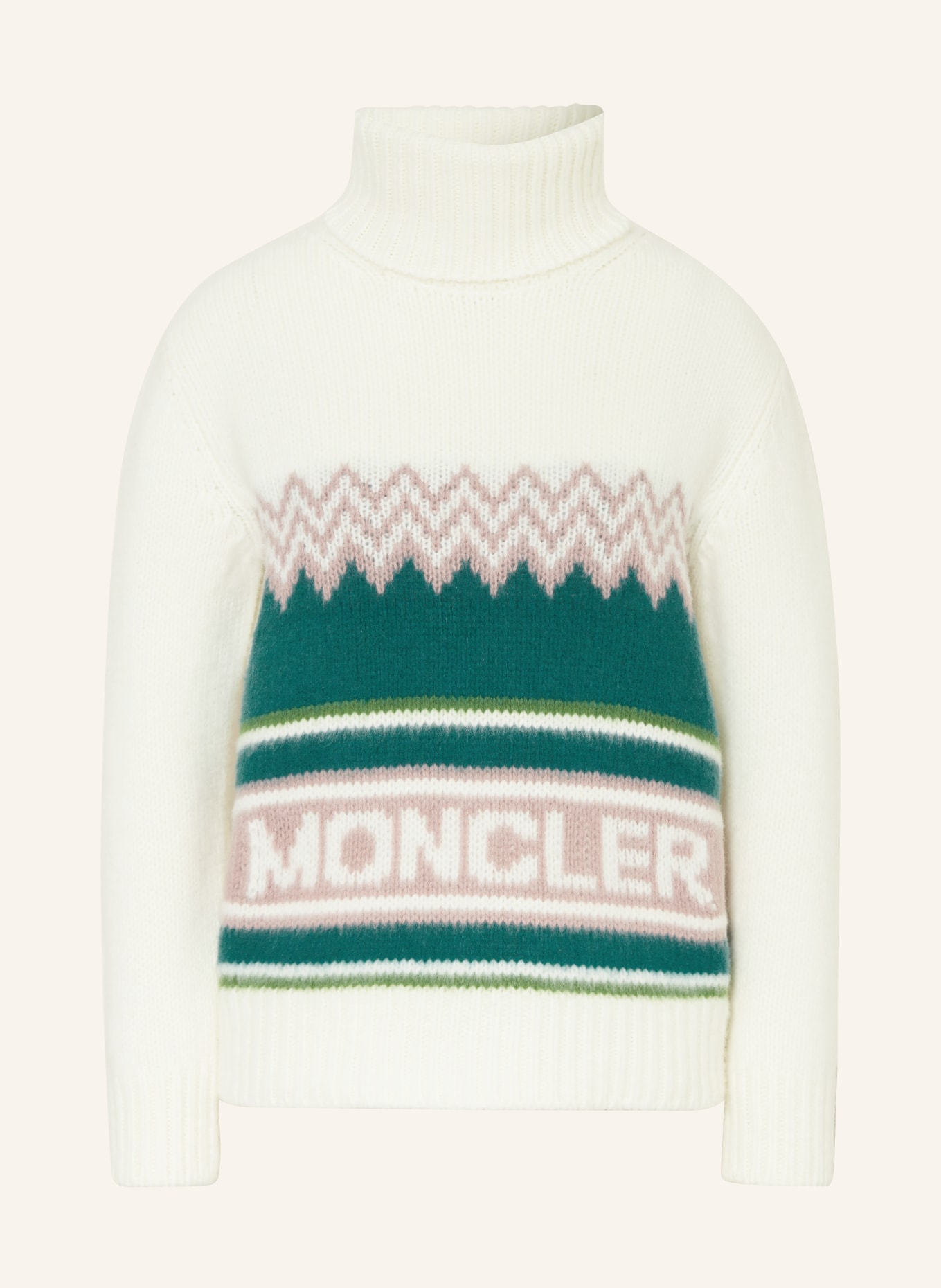 MONCLER Turtleneck sweater, Color: WHITE/ GREEN/ ROSE (Image 1)