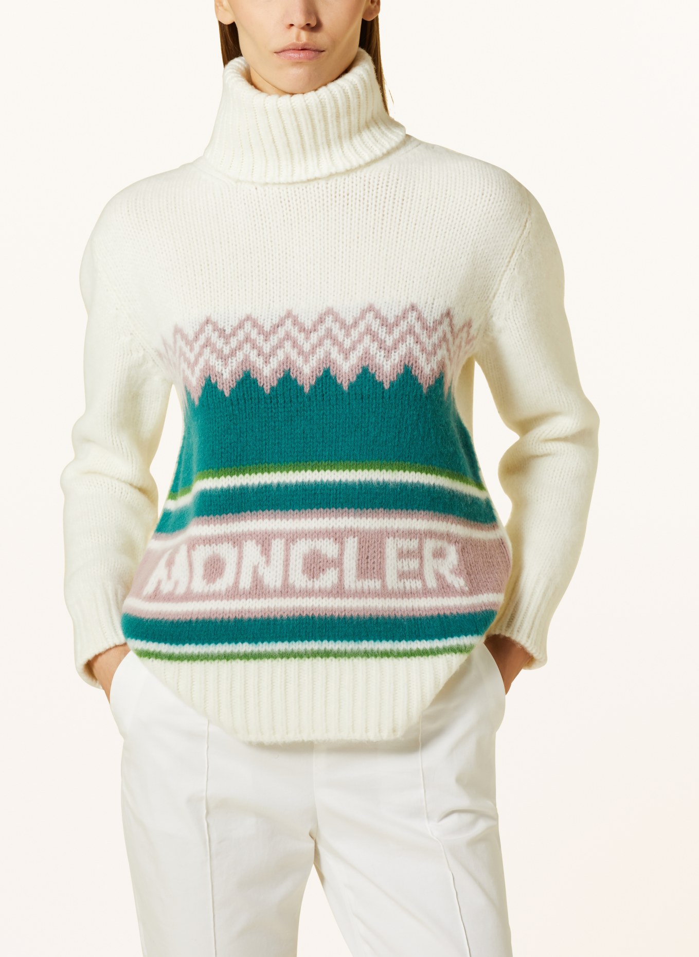 MONCLER Turtleneck sweater, Color: WHITE/ GREEN/ ROSE (Image 4)