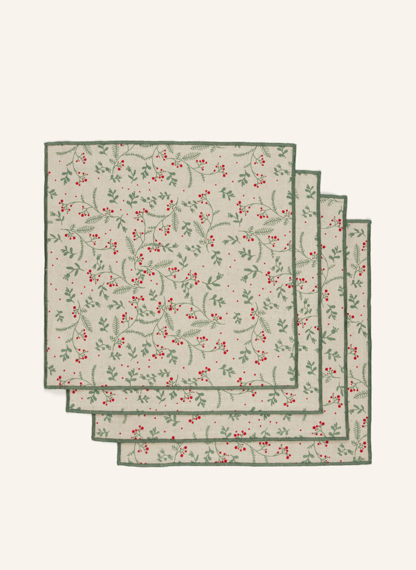 PAD Set of 4 napkins WONDERLAND, Color: GREEN/ BEIGE/ DARK RED (Image 1)