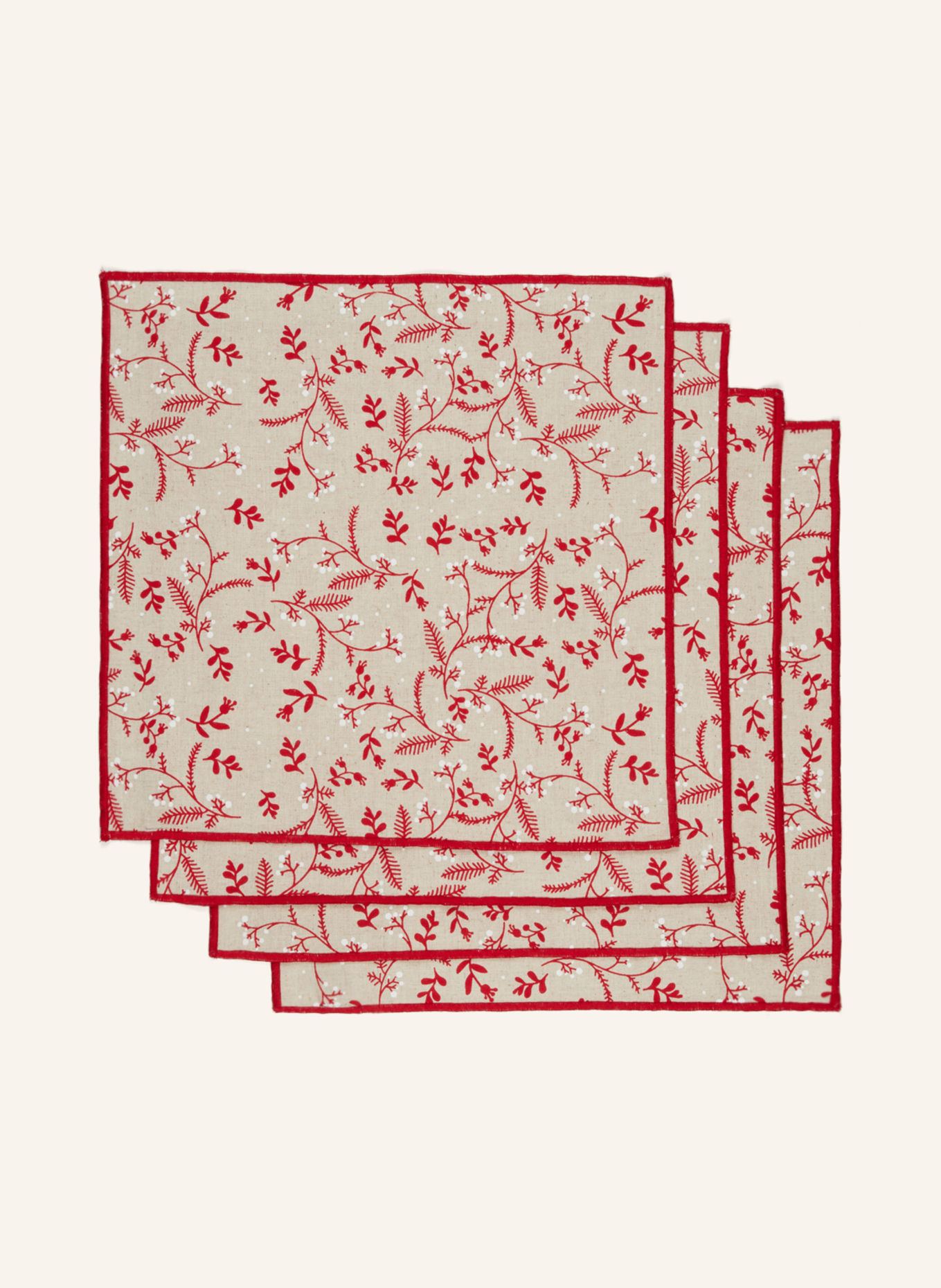 PAD Set of 4 napkins WONDERLAND, Color: DARK RED/ BEIGE/ WHITE (Image 1)