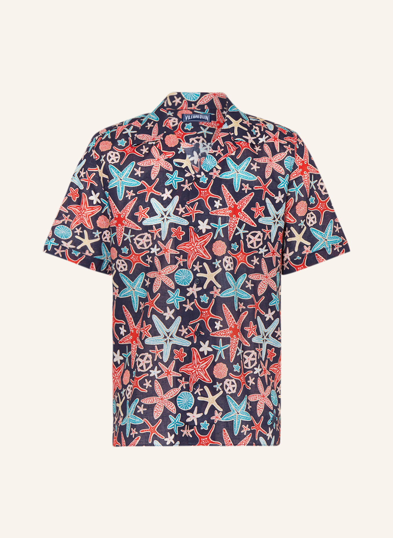 VILEBREQUIN Resort shirt CHA regular fit with linen, Color: DARK BLUE/ RED/ TURQUOISE (Image 1)