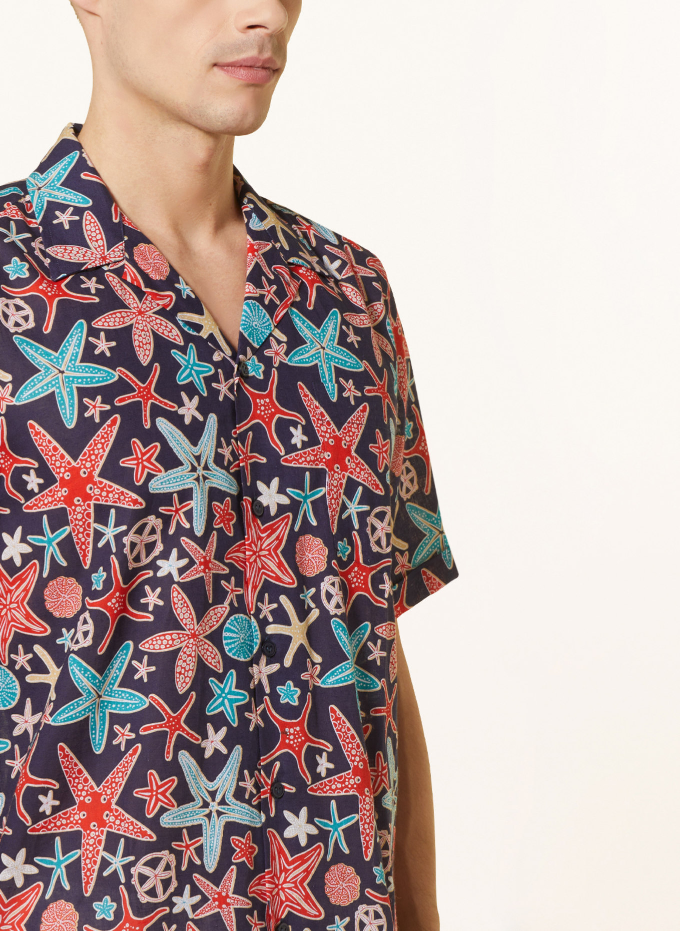 VILEBREQUIN Resort shirt CHA regular fit with linen, Color: DARK BLUE/ RED/ TURQUOISE (Image 4)