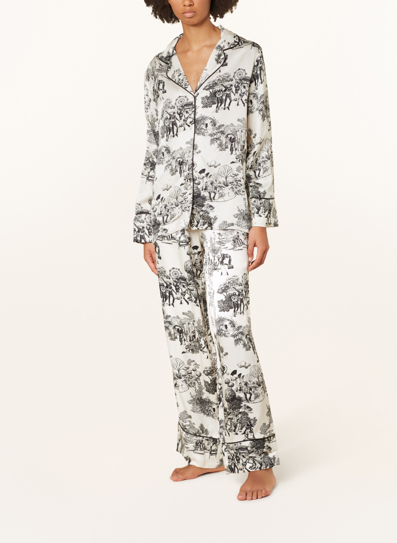 HUGO Pajama pants JOUJOU in satin, Color: ECRU/ BLACK (Image 2)