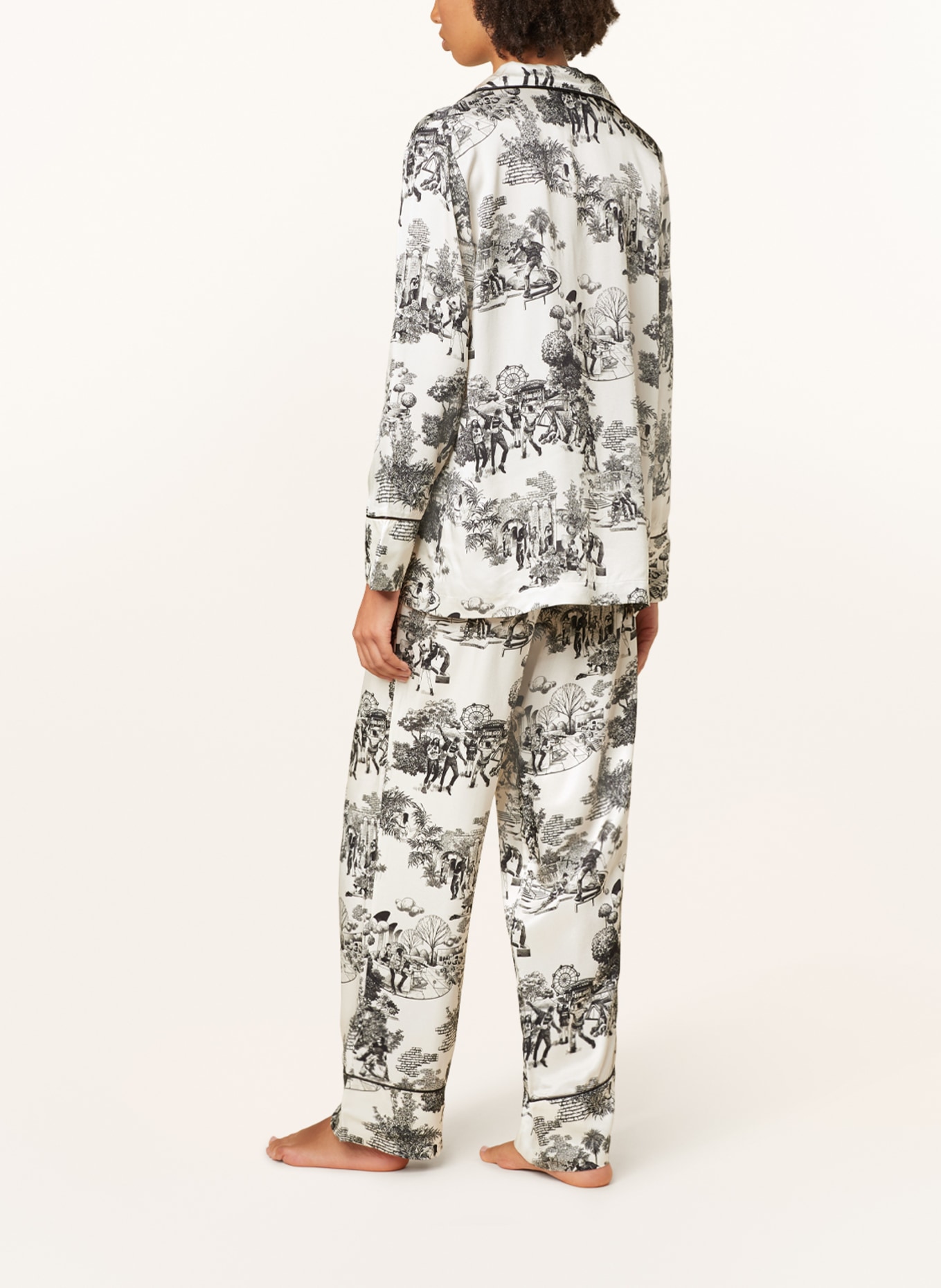 HUGO Spodnie od piżamy JOUJOU z satyny, Kolor: ECRU/ CZARNY (Obrazek 3)