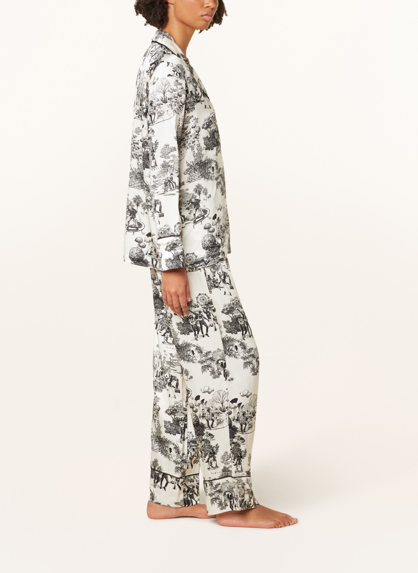 HUGO Pajama pants JOUJOU in satin, Color: ECRU/ BLACK (Image 4)