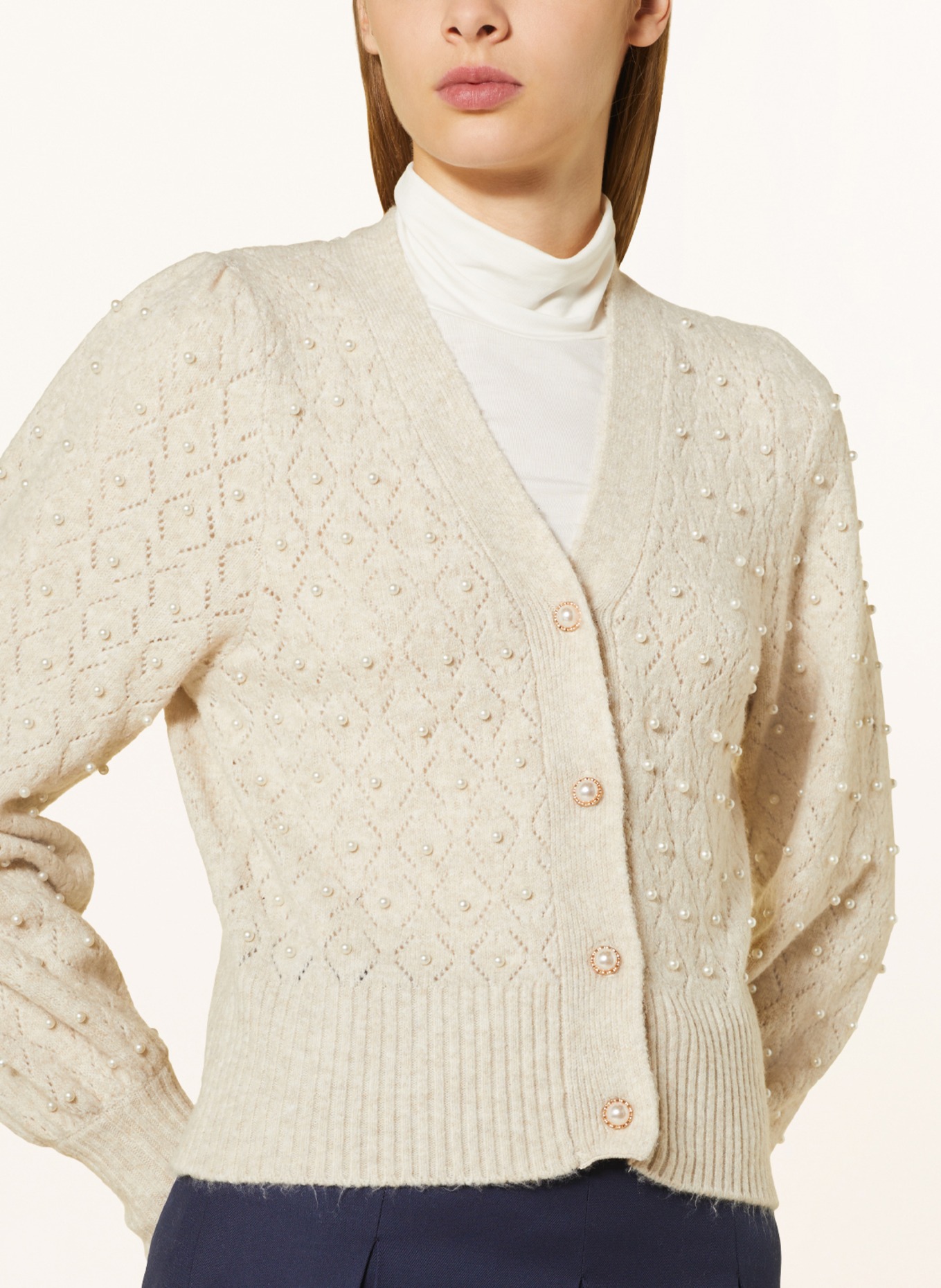 ONLY Cardigan with decorative beads, Color: BEIGE (Image 4)