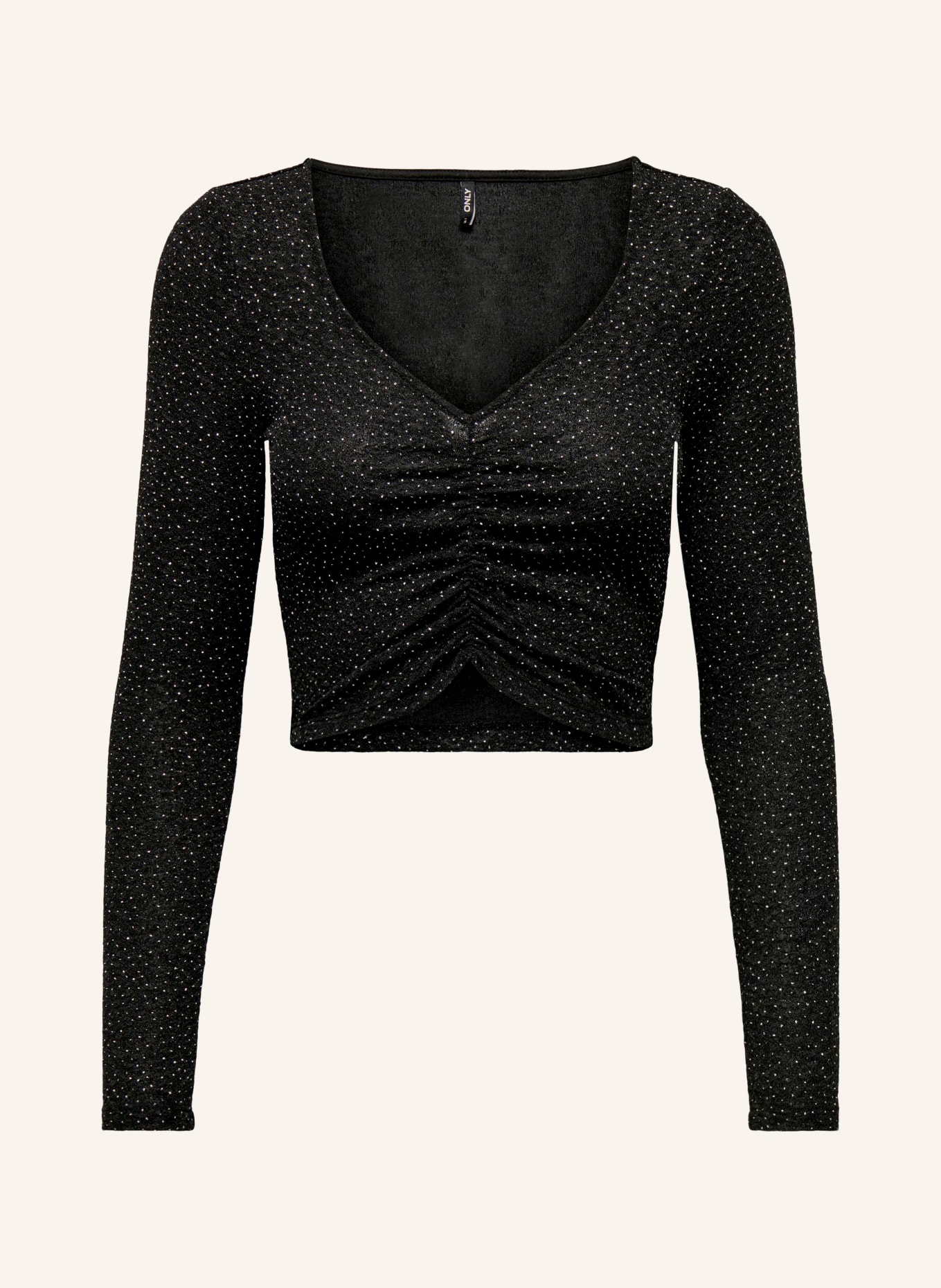 ONLY Cropped shirt with glitter thread, Color: BLACK/ SILVER (Image 1)