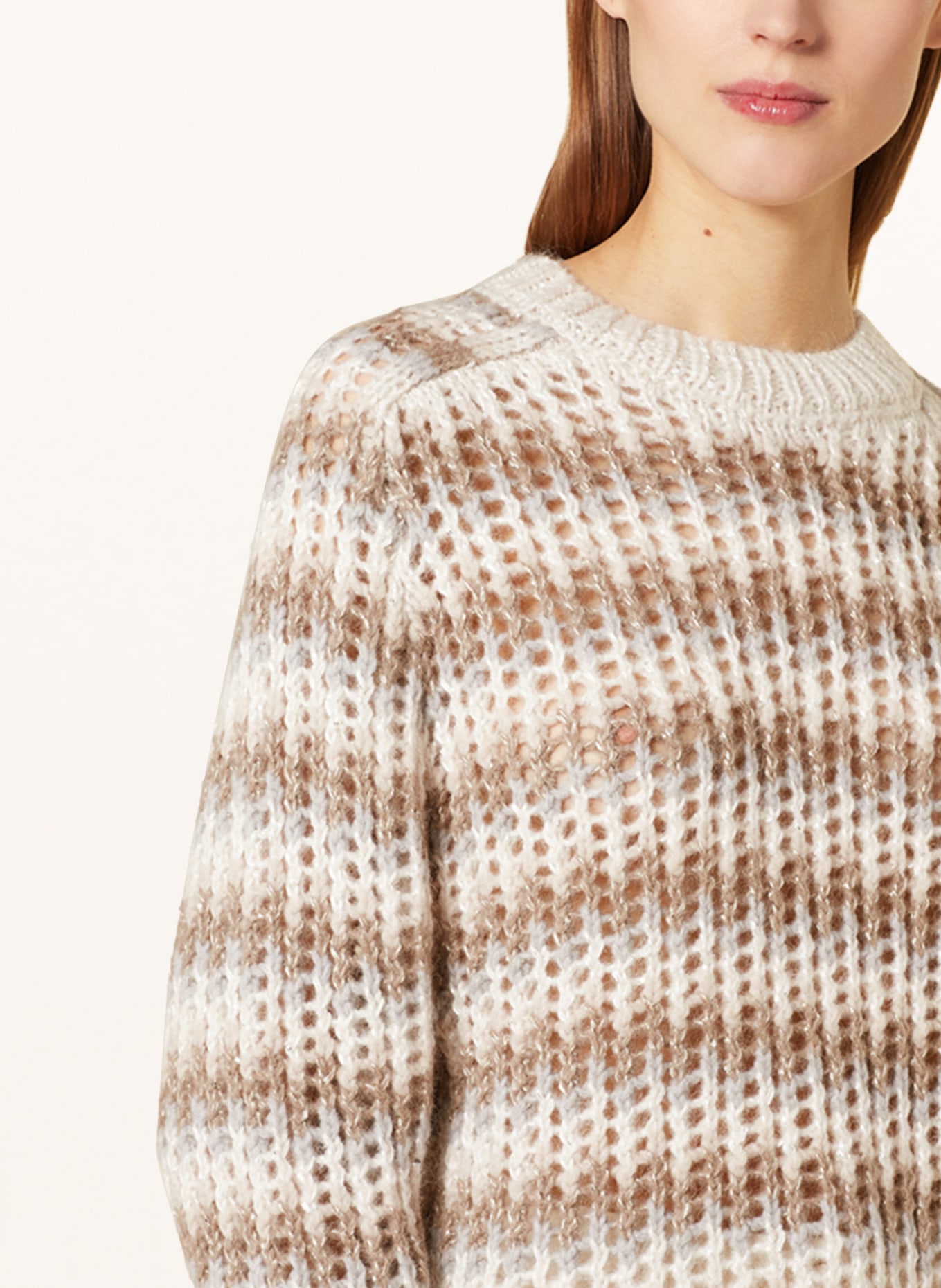 PESERICO Sweater with alpaca and sequins, Color: WHITE/ LIGHT GRAY/ LIGHT BROWN (Image 4)