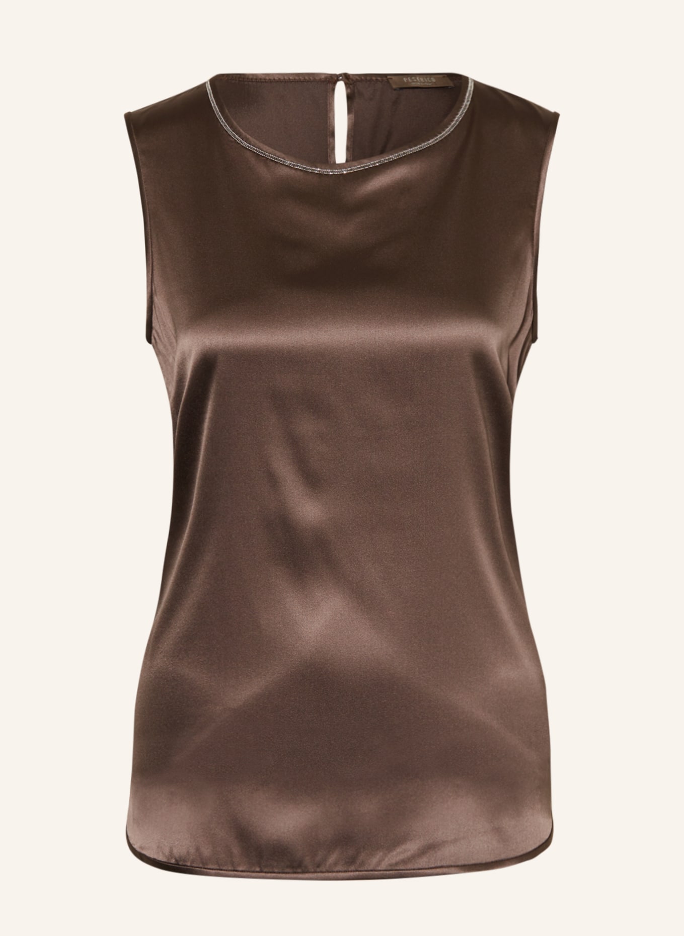 PESERICO Silk top with decorative beads, Color: BROWN (Image 1)