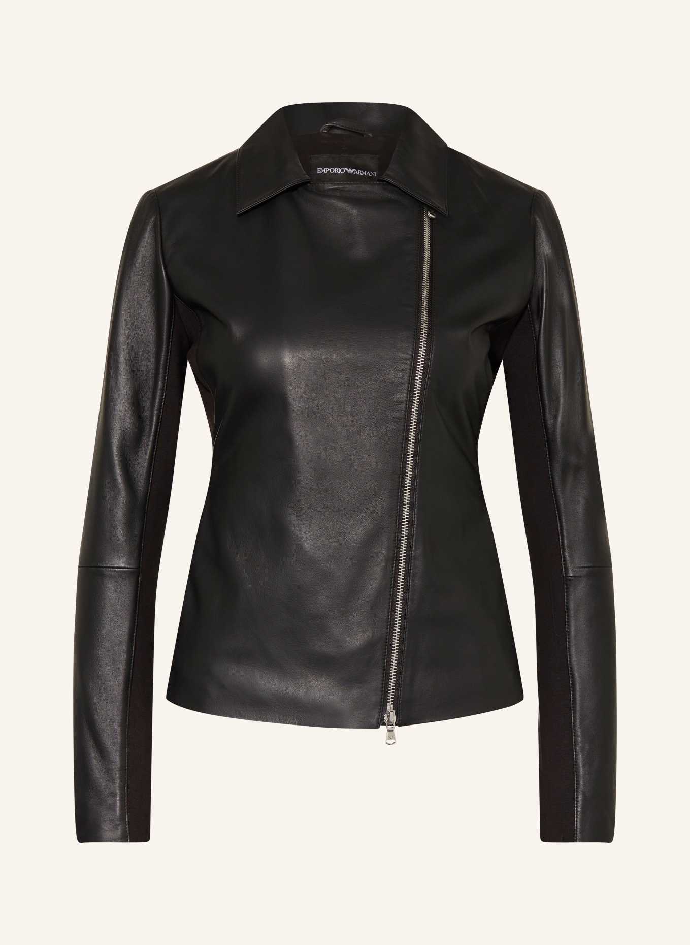 EMPORIO ARMANI Leather jacket in mixed materials, Color: BLACK (Image 1)