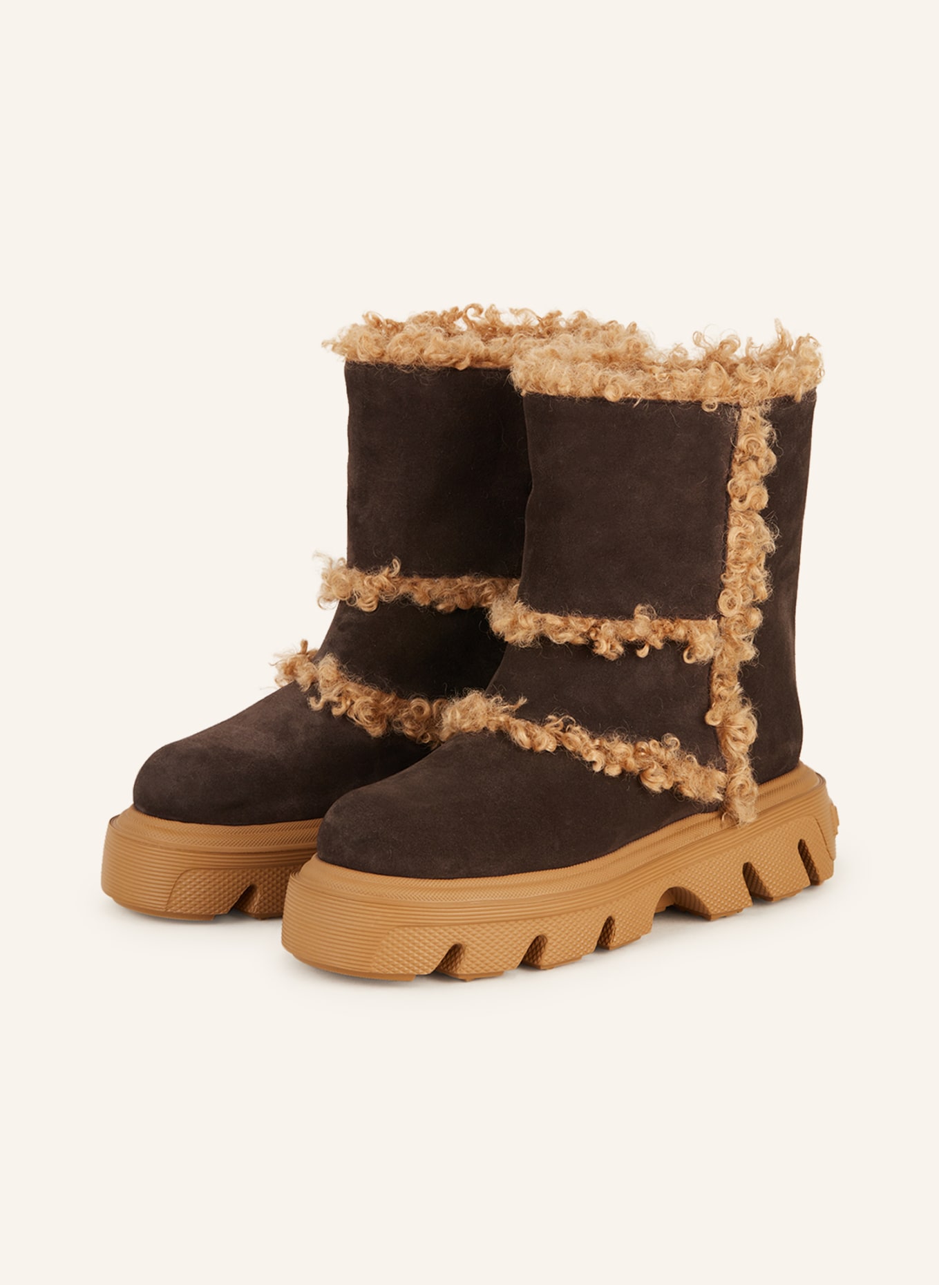 CASADEI Platform Boots MARIKA with teddy, Color: DARK BROWN/ LIGHT BROWN (Image 1)