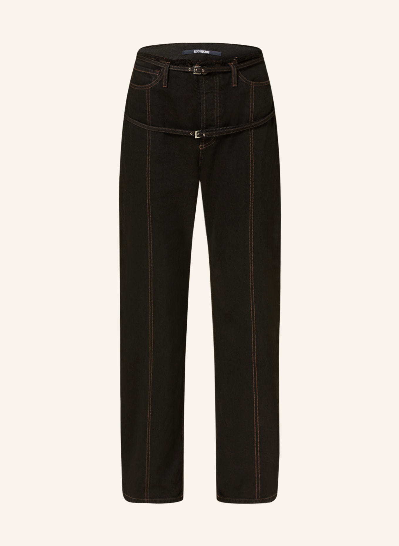 JACQUEMUS Straight jeans LE DE NIMES CARACO, Color: BLACK/ DARK BROWN (Image 1)