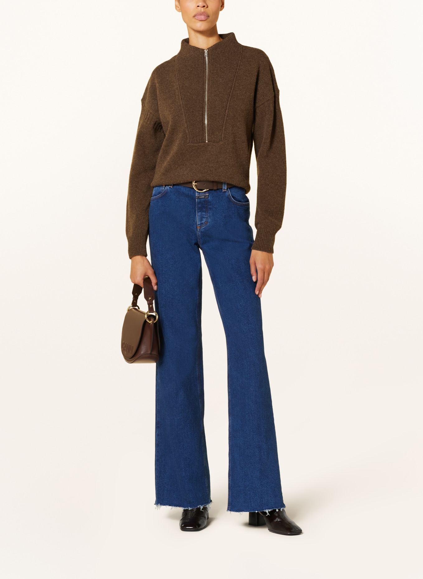 CLOSED Half-zip sweater, Color: BROWN (Image 2)