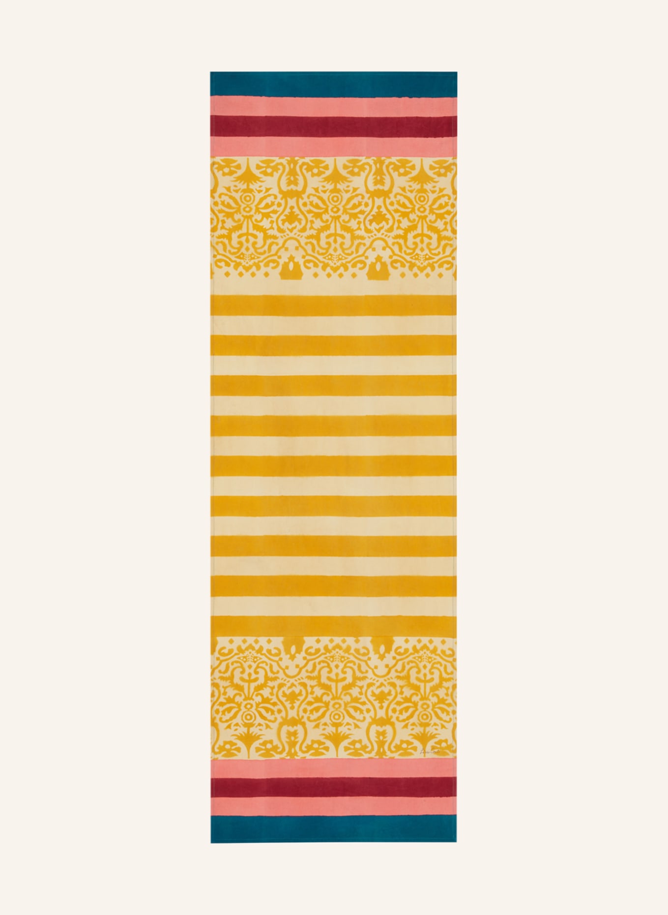 LISA CORTI Table runner DAMASK DESIGN GOLD, Color: DARK YELLOW/ TEAL/ DARK RED (Image 1)