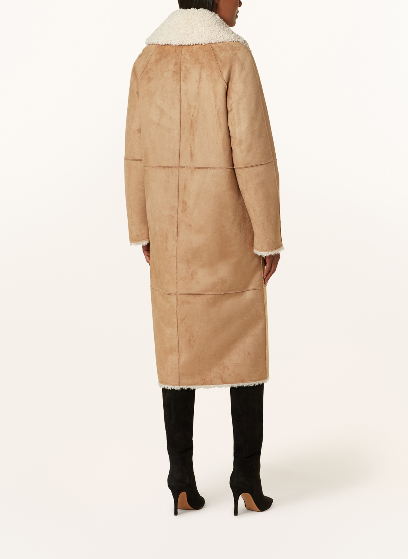 oui Coat in leather look with teddy, Color: CAMEL (Image 3)