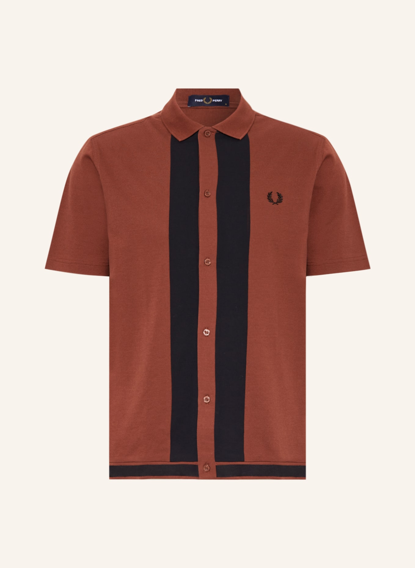 FRED PERRY Piqué-Poloshirt PANEL, Farbe: COGNAC/ DUNKELBLAU (Bild 1)