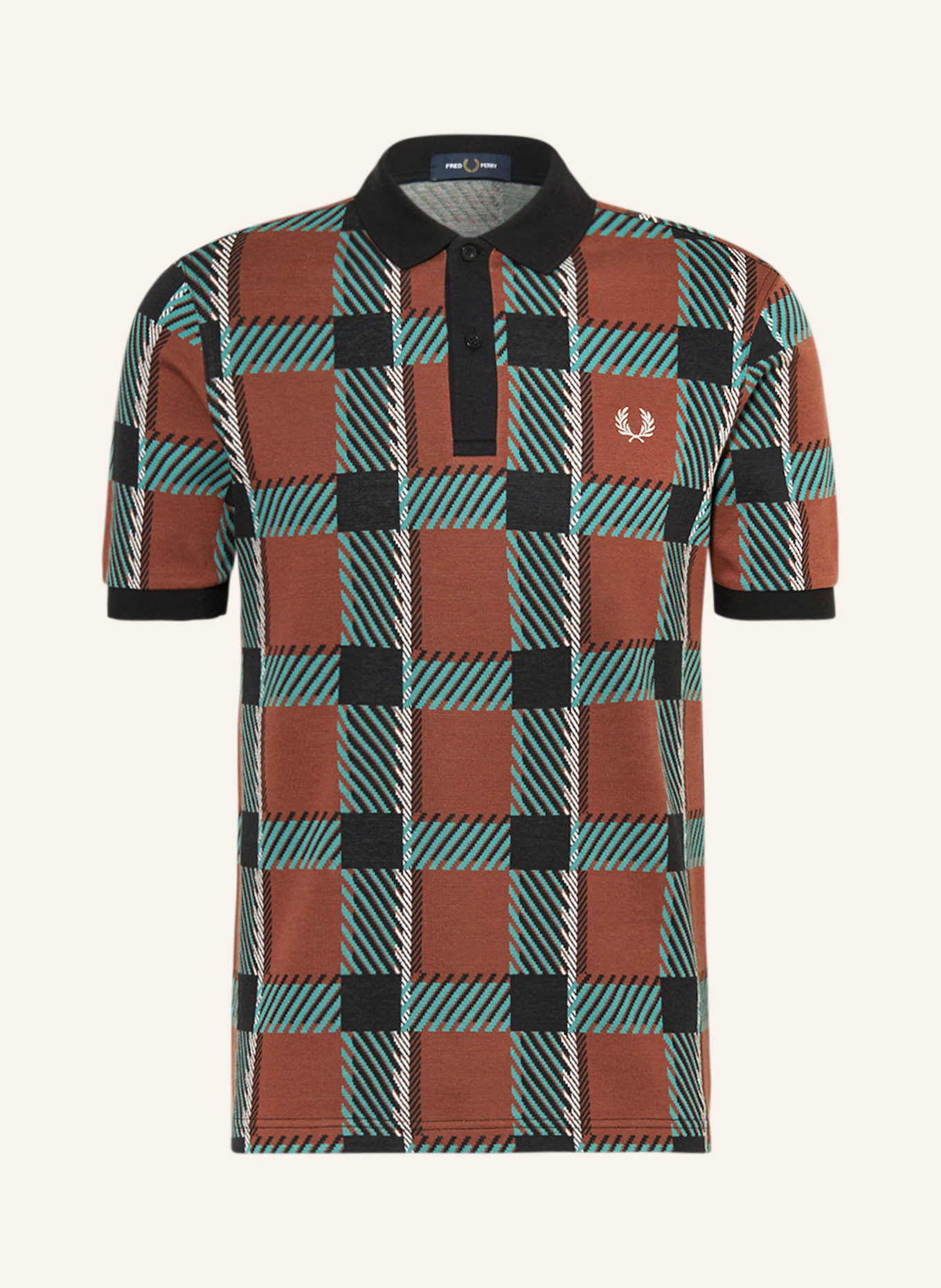FRED PERRY Piqué polo shirt GLITCH, Color: BROWN/ BLACK (Image 1)
