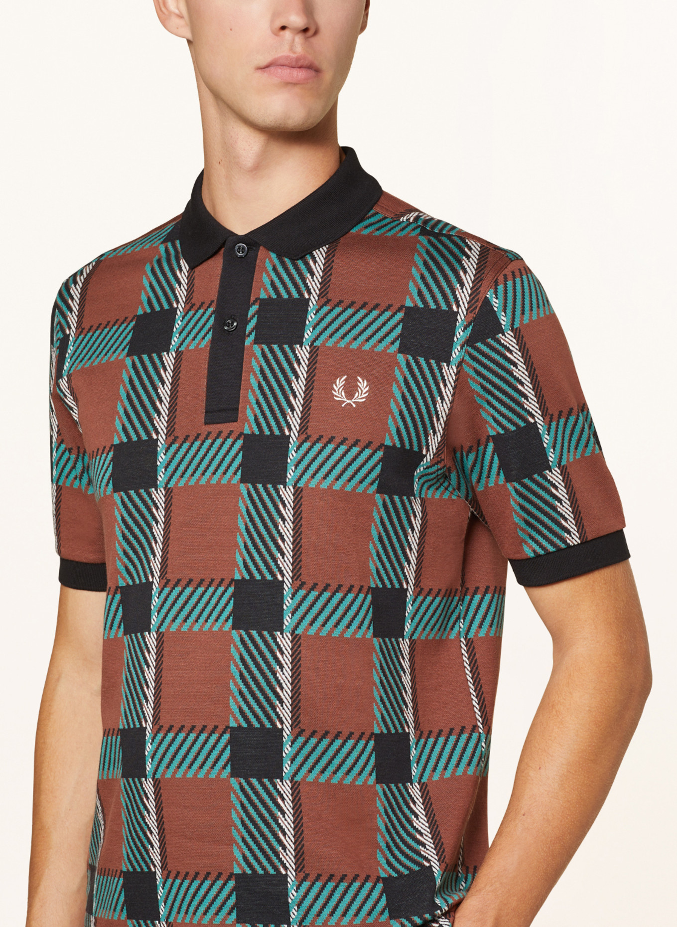 FRED PERRY Piqué polo shirt GLITCH, Color: BROWN/ BLACK (Image 4)