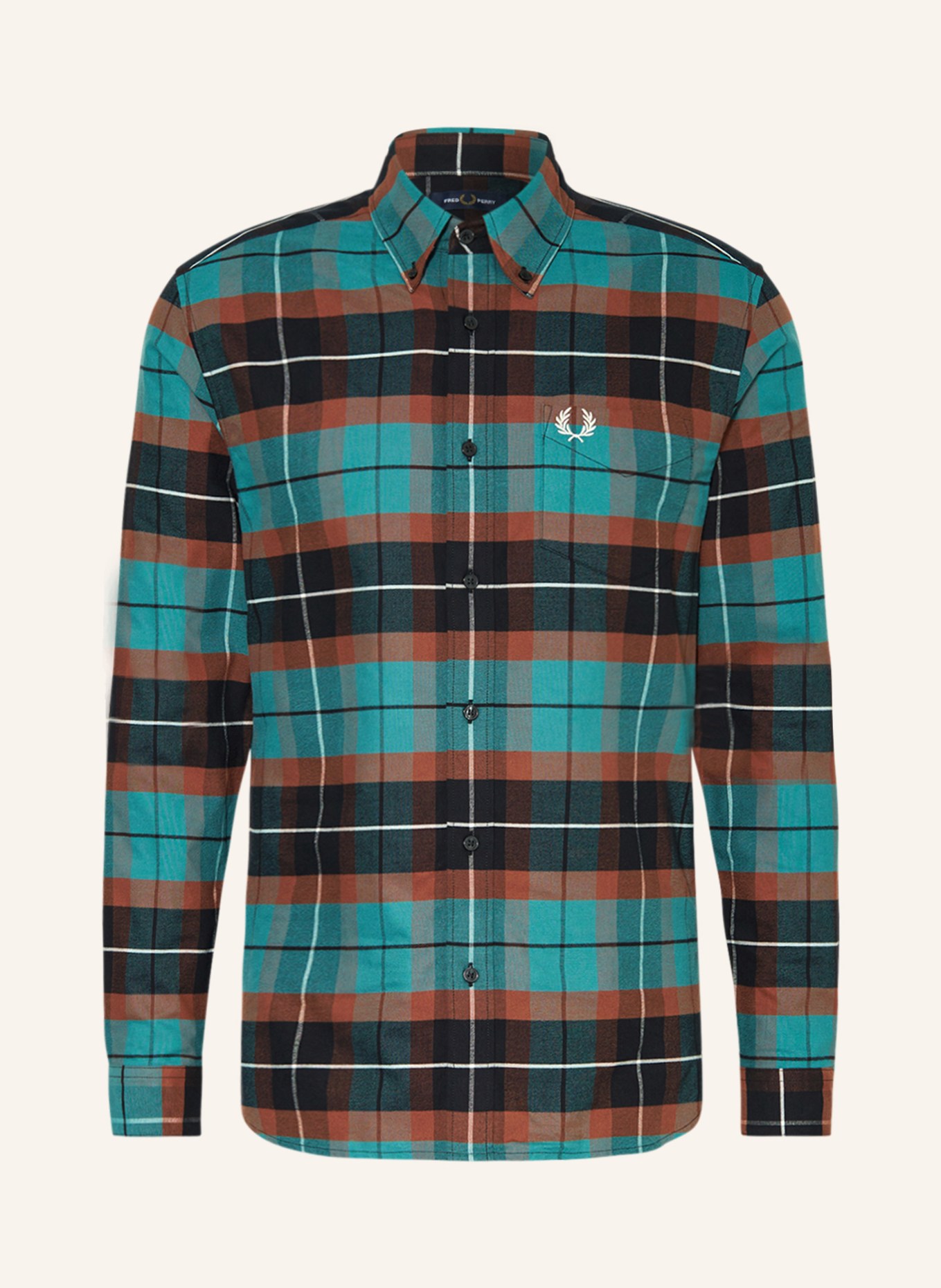 FRED PERRY Shirt regular fit, Color: GREEN/ BROWN (Image 1)