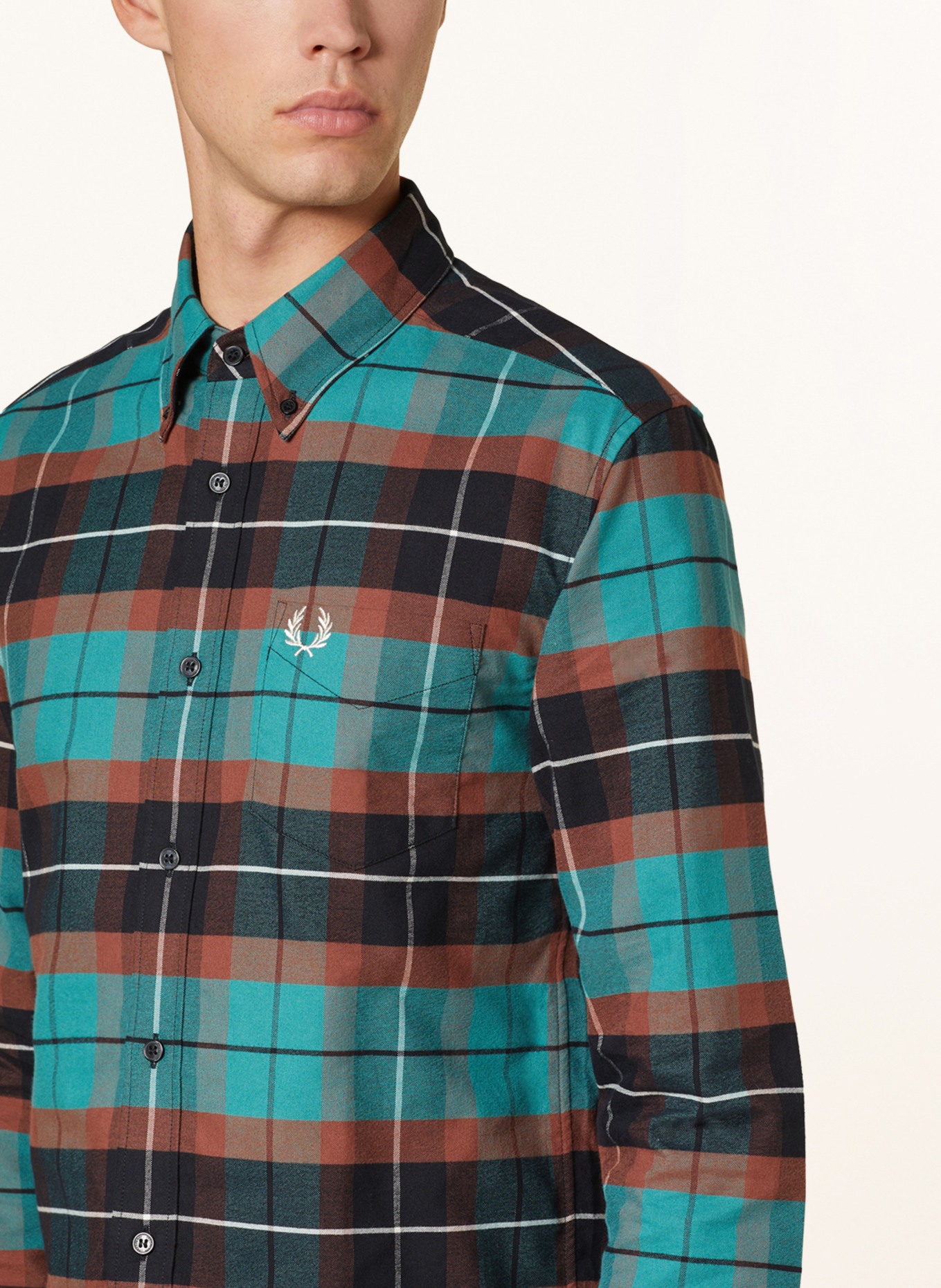 FRED PERRY Shirt regular fit, Color: GREEN/ BROWN (Image 4)