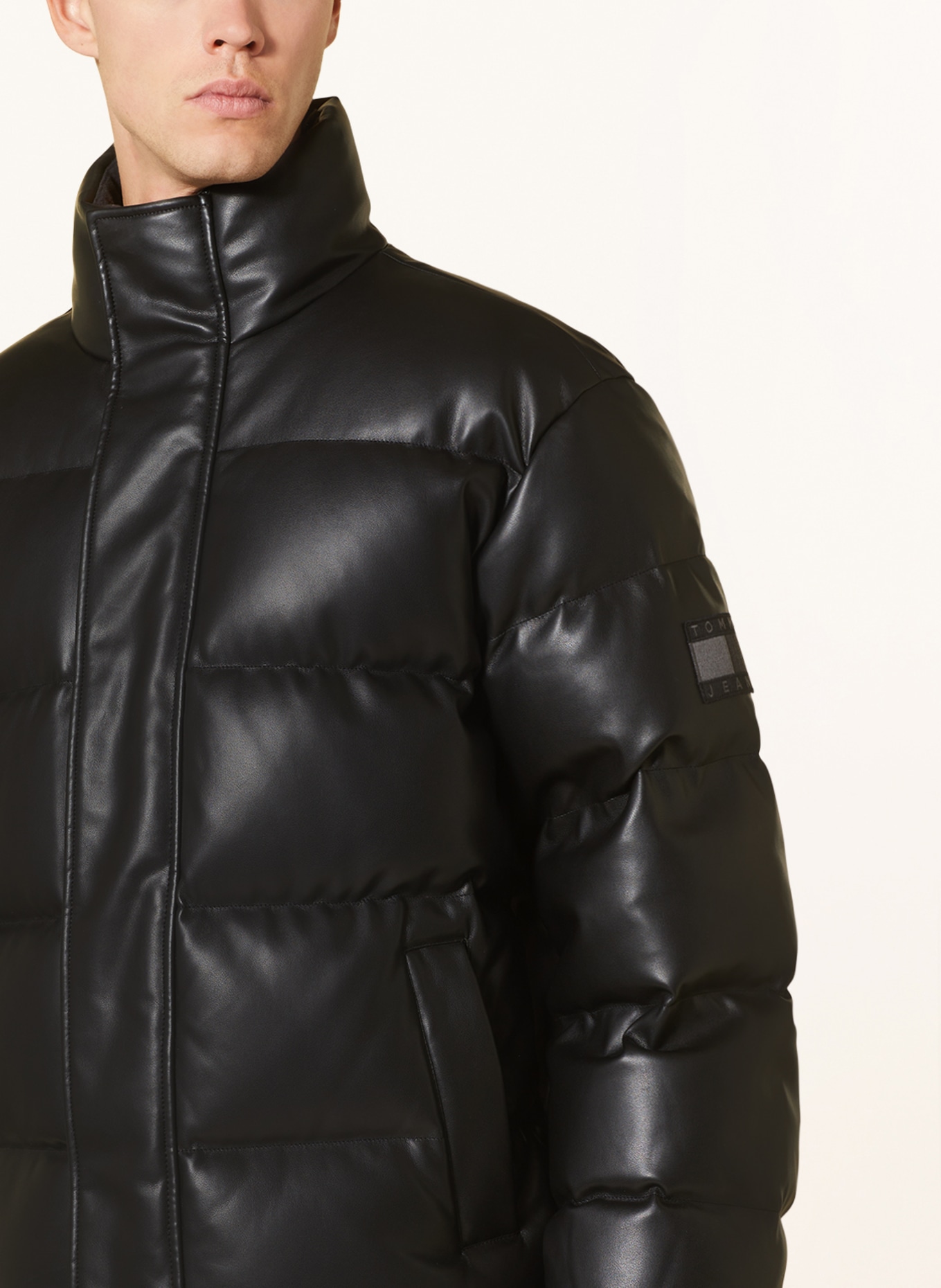 TOMMY JEANS Down jacket in leather look, Color: BLACK (Image 4)
