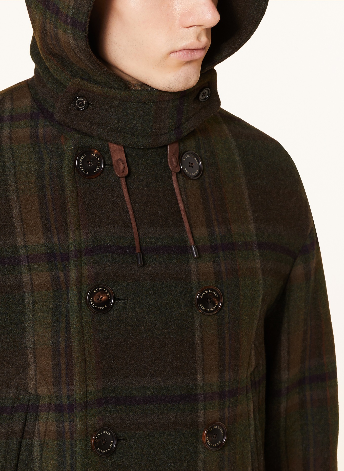 RALPH LAUREN PURPLE LABEL Wool coat in olive dark green dark purple