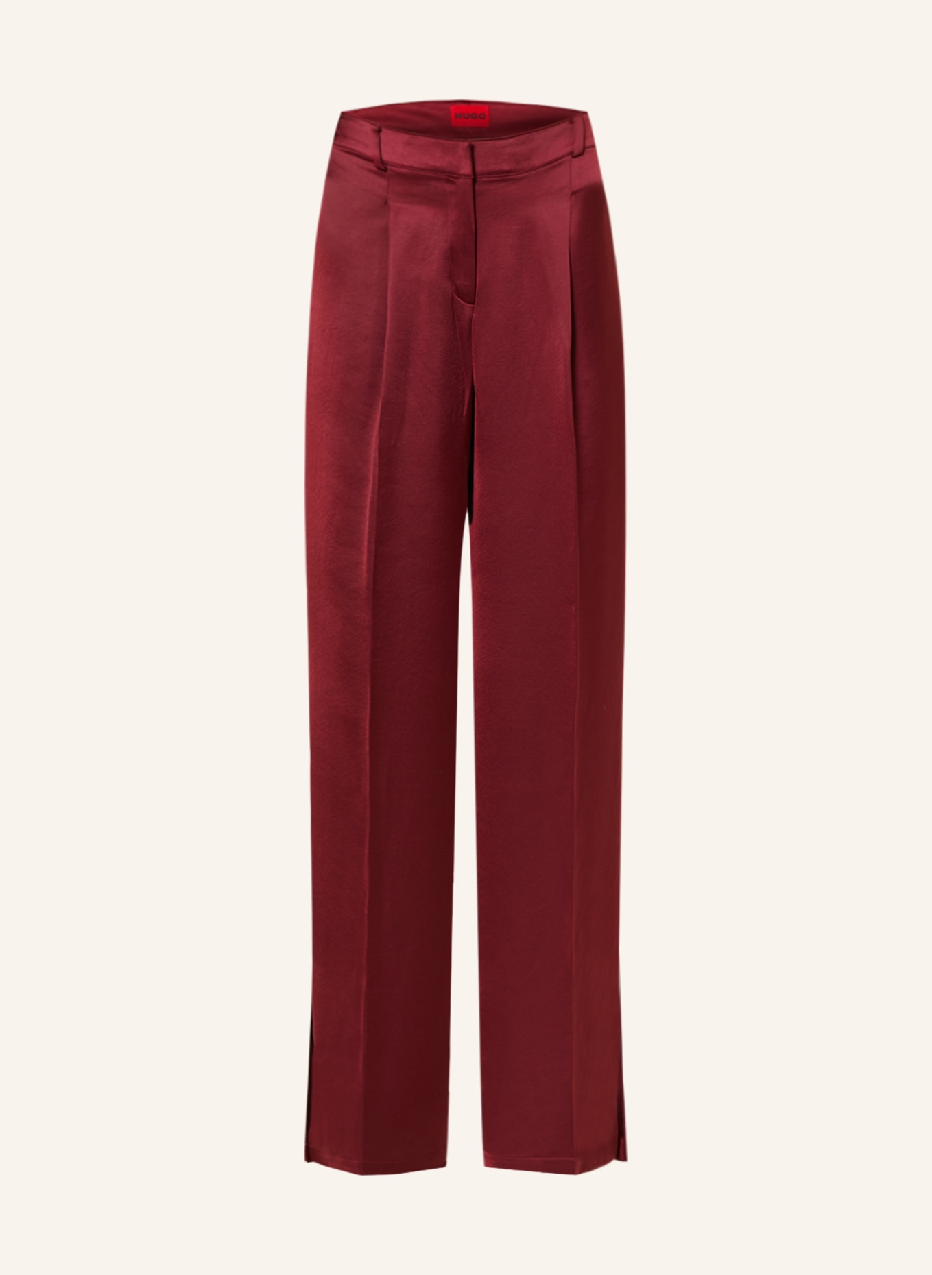 HUGO Wide leg trousers HAROTI made of satin, Color: DARK RED (Image 1)