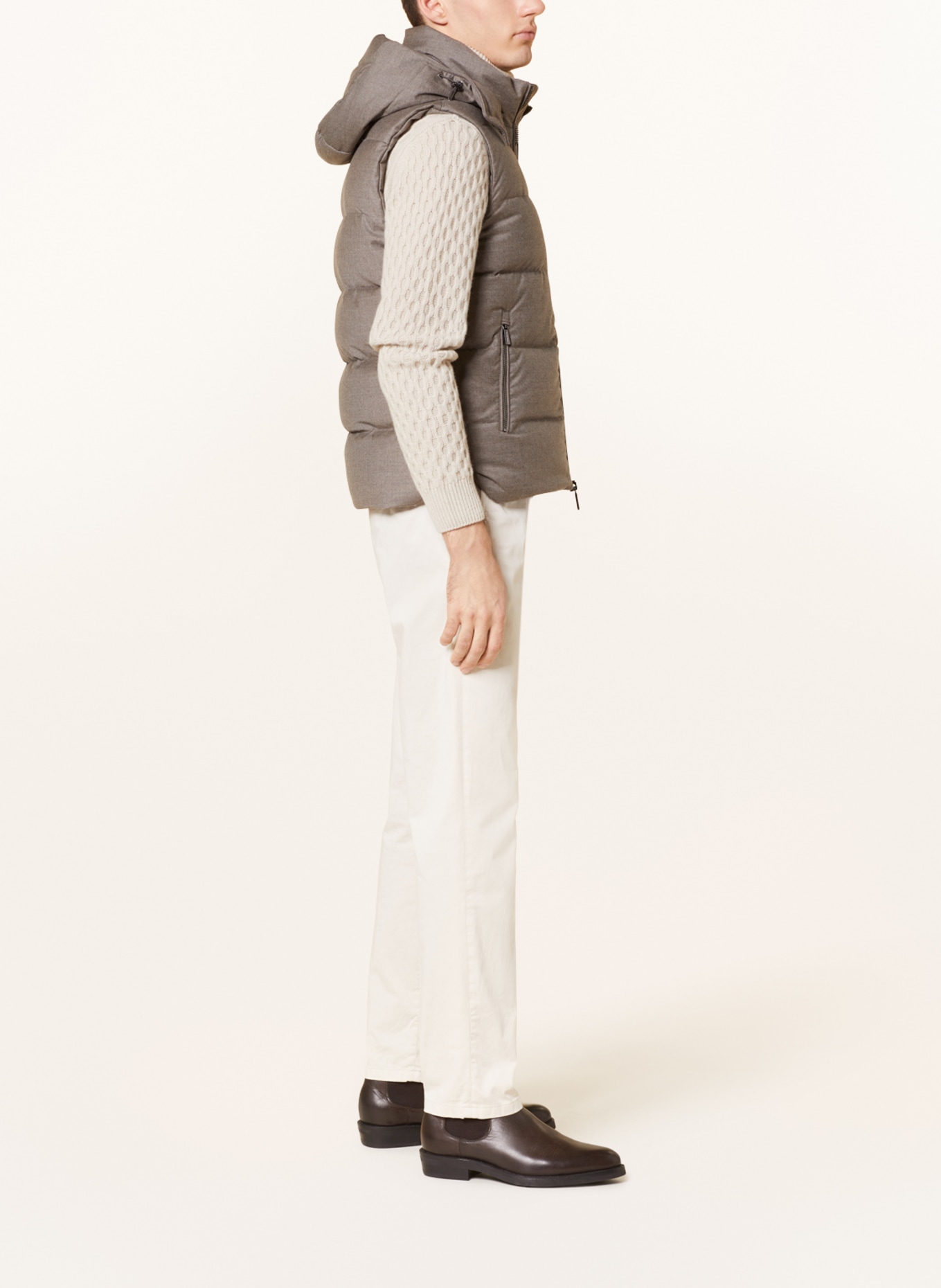 MOORER Down vest with detachable hood, Color: BEIGE (Image 4)