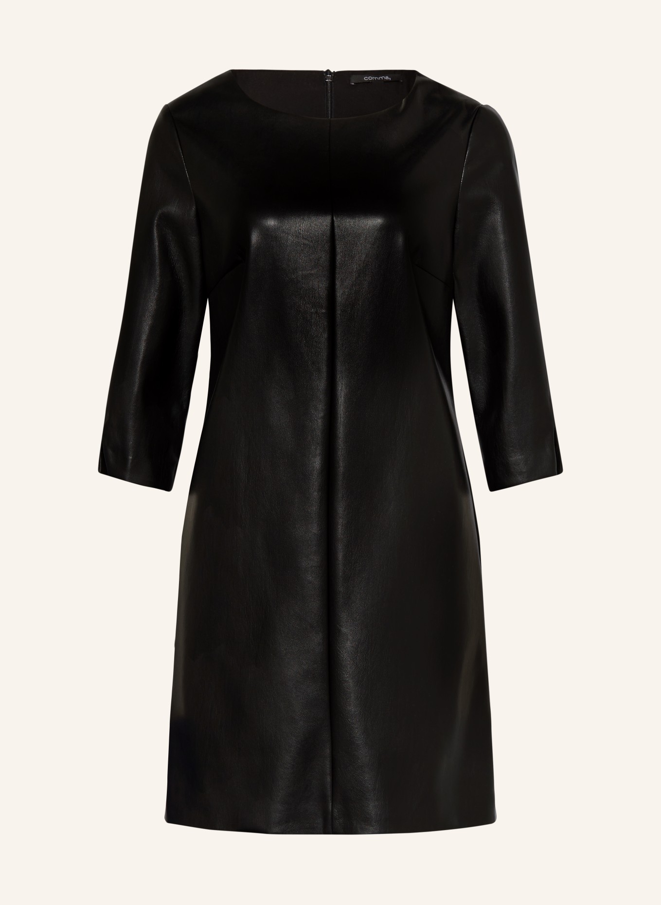 comma Leather look dress with 3/4 sleeves, Color: BLACK (Image 1)