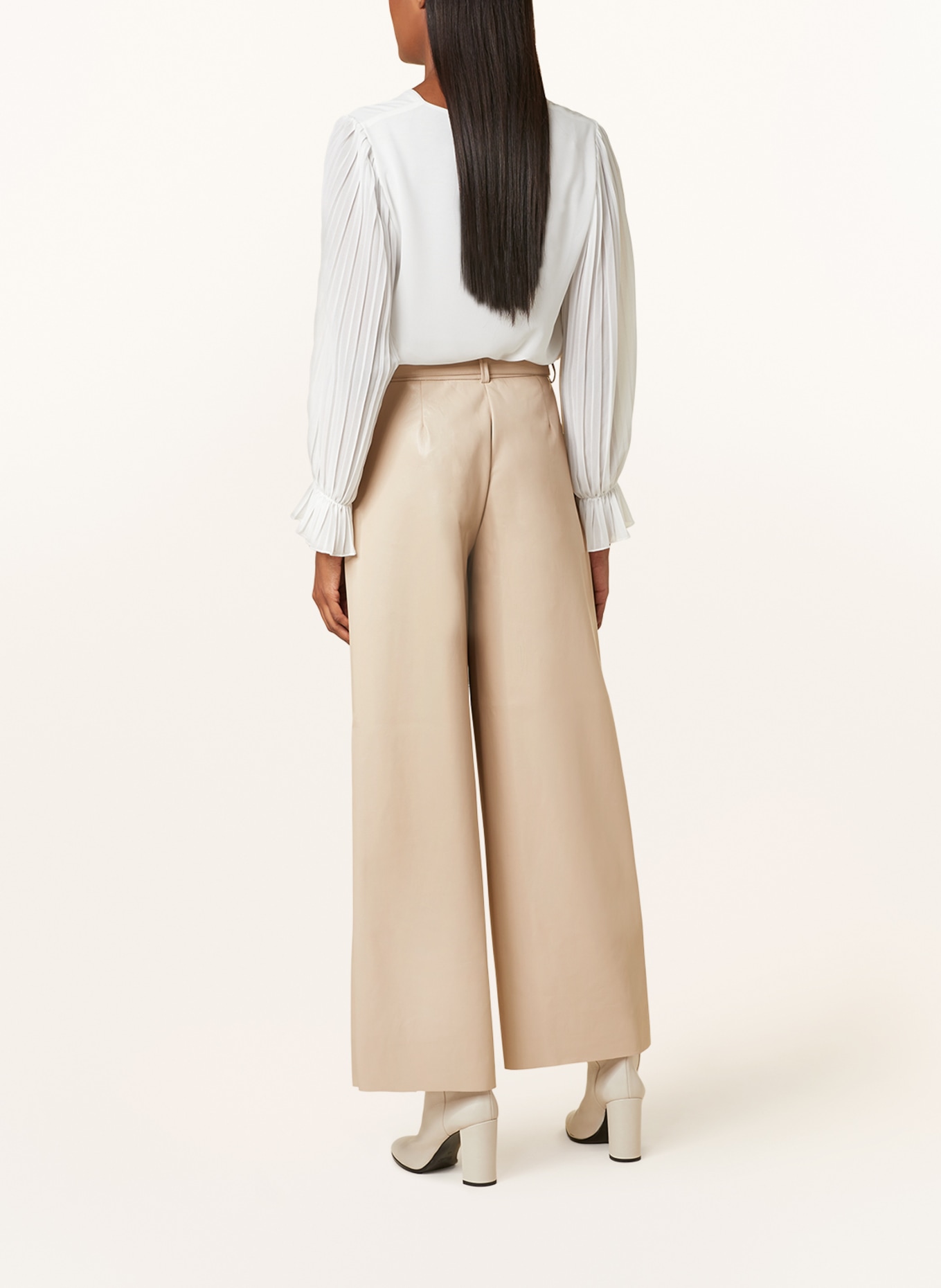 comma Wide leg trousers in leather look, Color: LIGHT BROWN (Image 3)