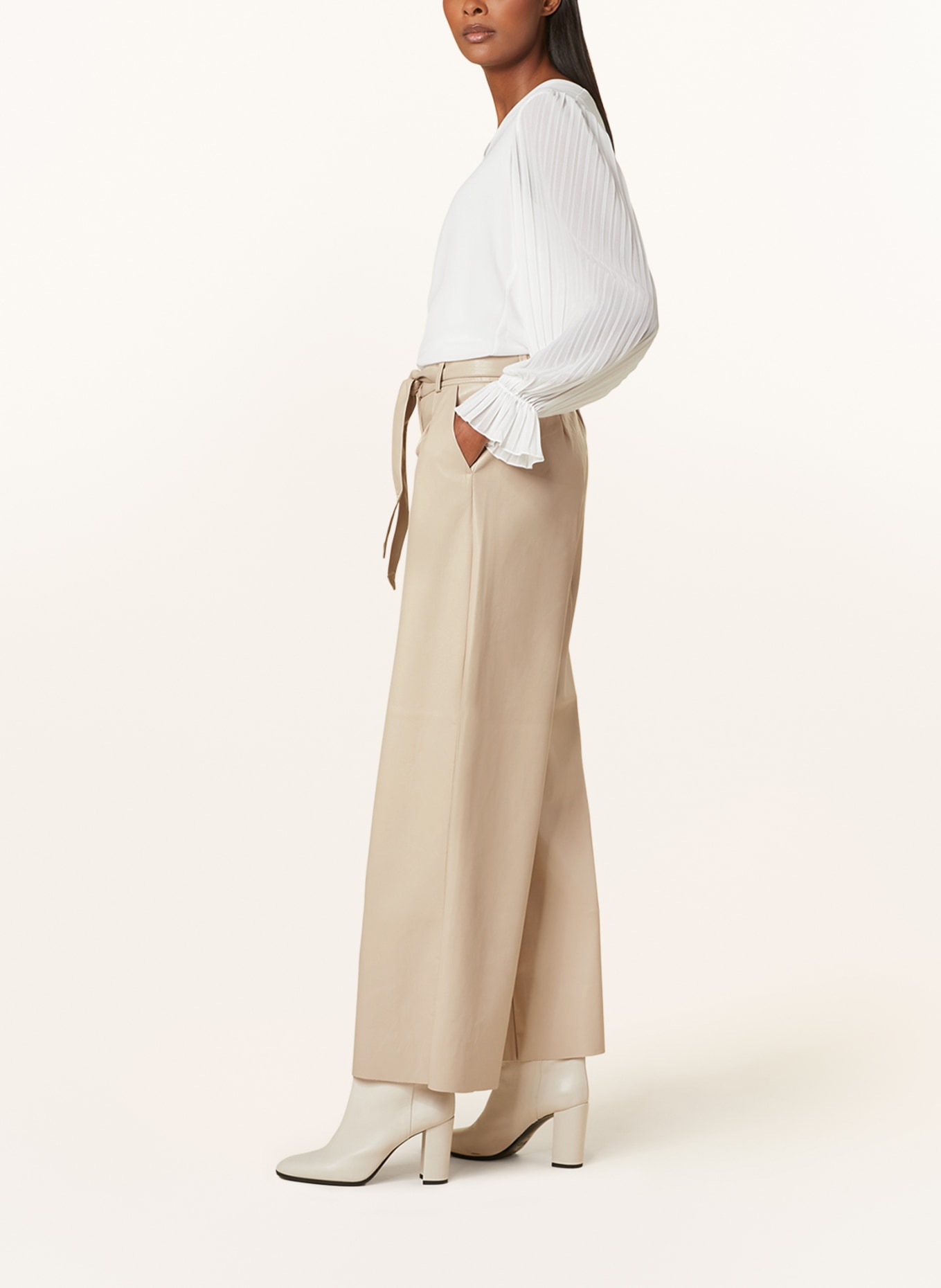 comma Wide leg trousers in leather look, Color: LIGHT BROWN (Image 4)