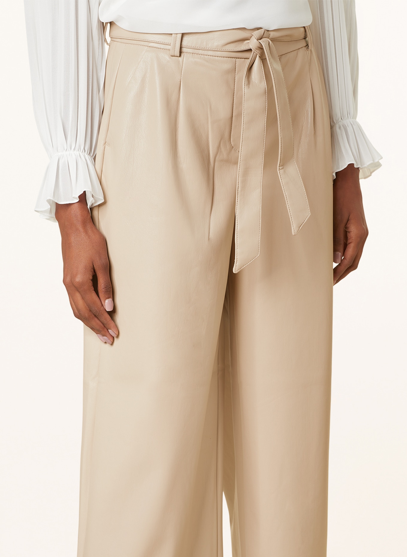 comma Wide leg trousers in leather look, Color: LIGHT BROWN (Image 5)
