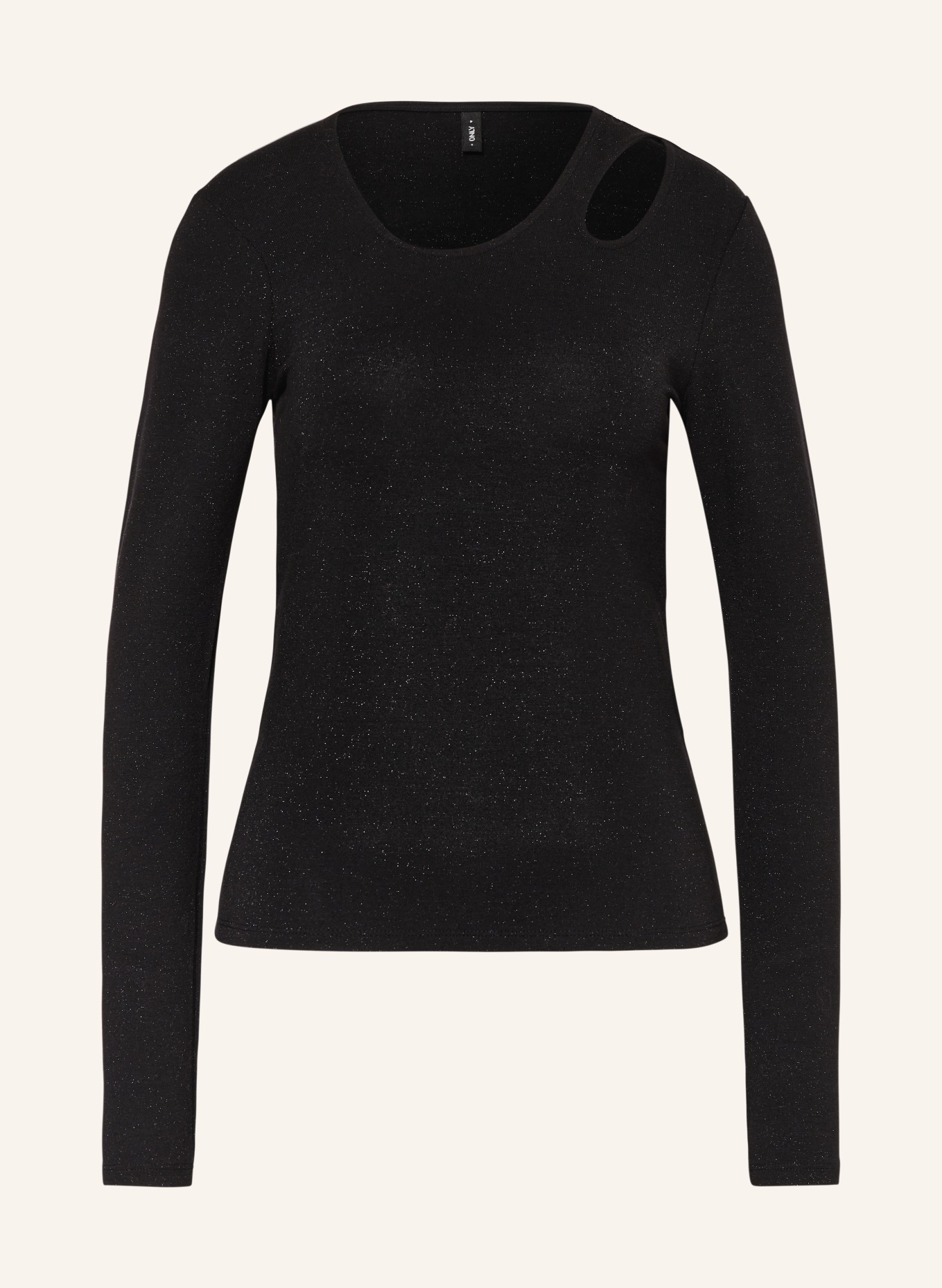 ONLY Long sleeve shirt with cut-out and glitter thread, Color: BLACK (Image 1)