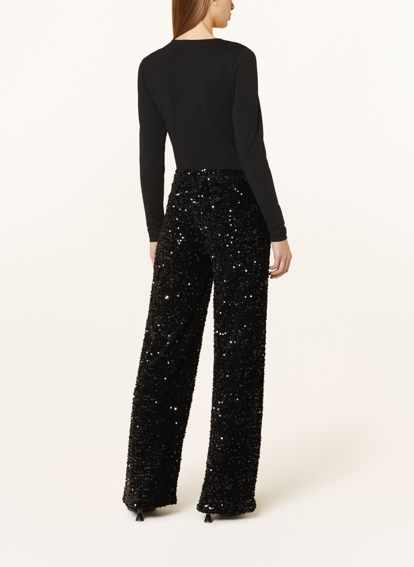 ONLY Long sleeve shirt with cut-out and glitter thread, Color: BLACK (Image 3)