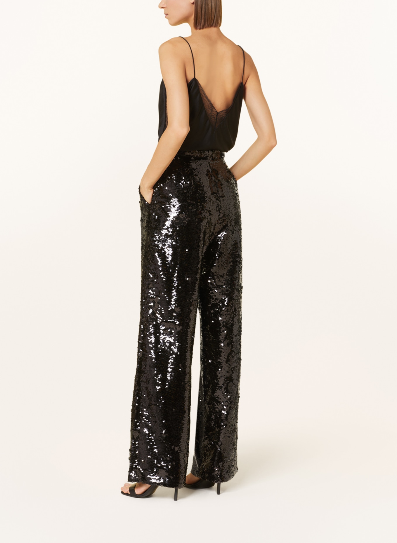 MRS & HUGS Wide leg trousers with sequins, Color: BLACK (Image 3)