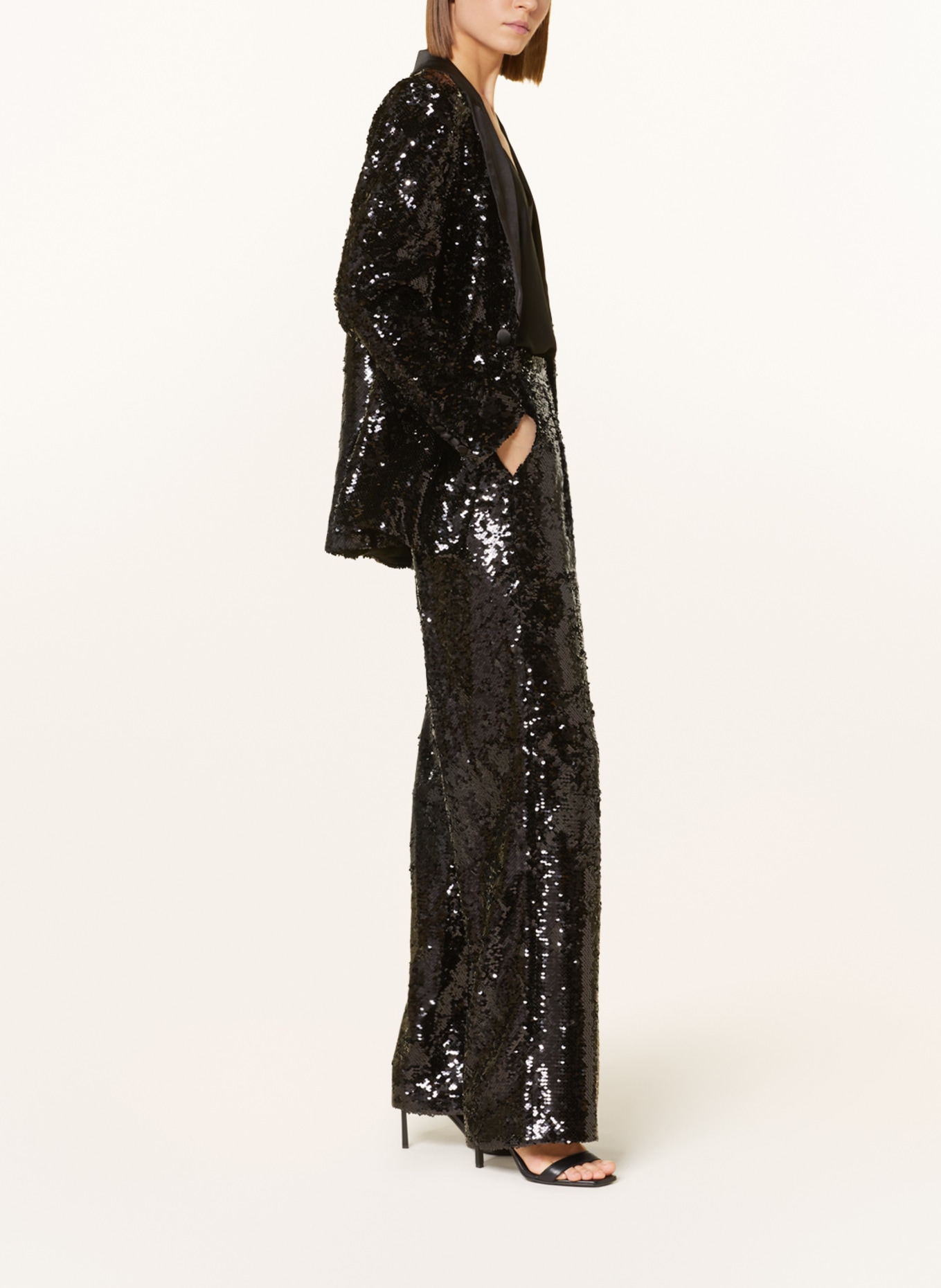 MRS & HUGS Wide leg trousers with sequins, Color: BLACK (Image 4)
