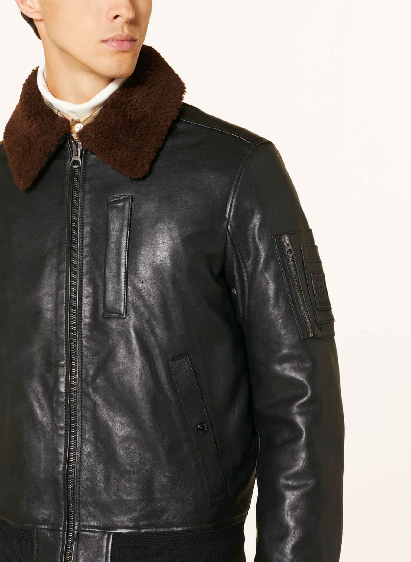 BELSTAFF Leather bomber jacket ALSTONE with lambskin, Color: BLACK/ BROWN (Image 4)