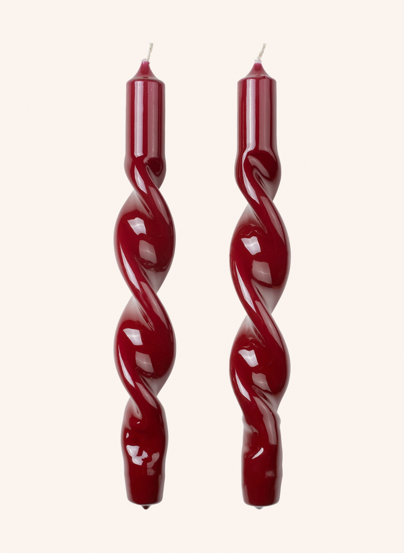 BROSTE COPENHAGEN 2er-Set Stabkerzen GLOSSY TWIST, Farbe: DUNKELROT (Bild 1)