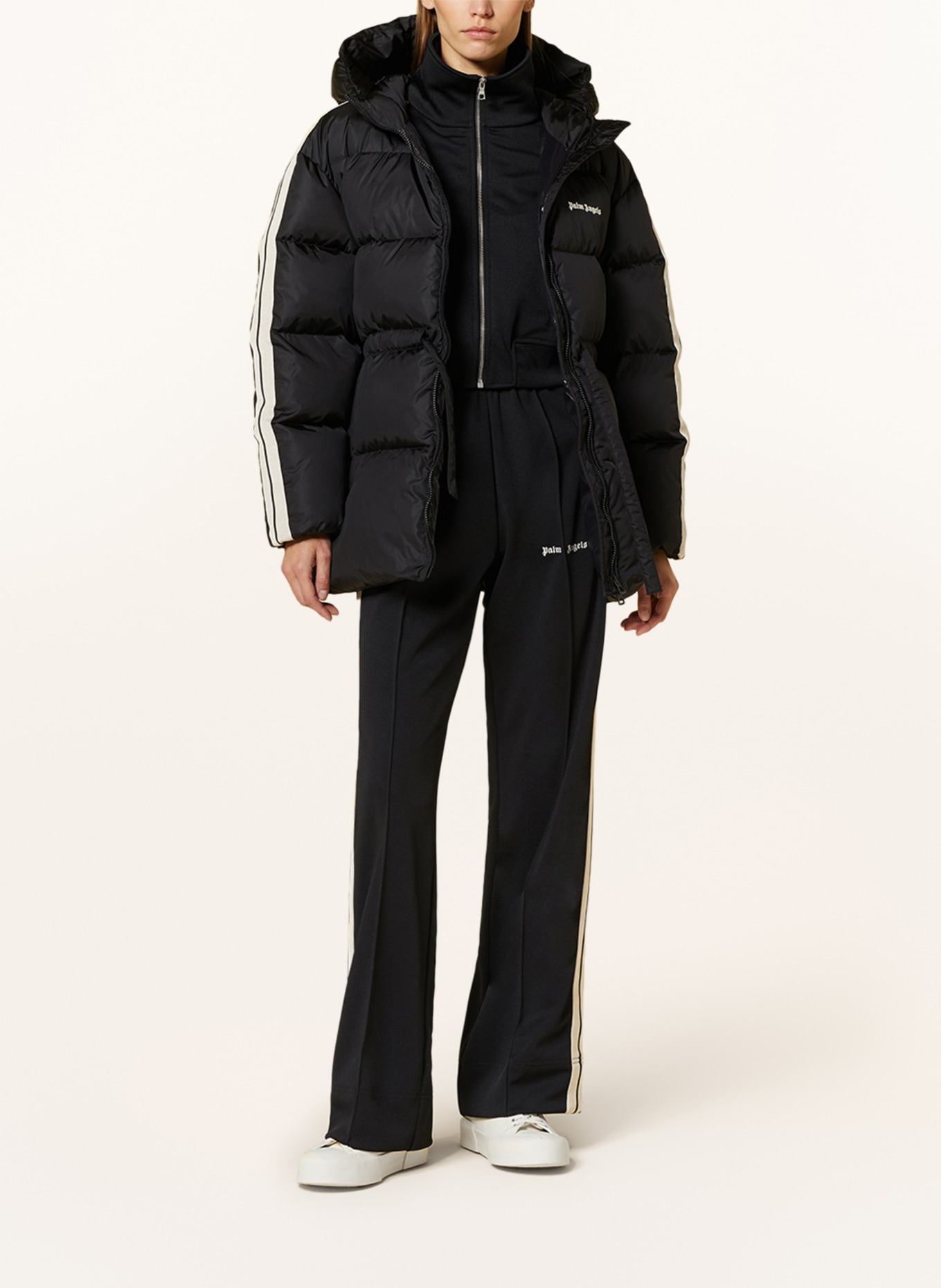Palm Angels Down jacket with tuxedo stripes, Color: BLACK (Image 2)