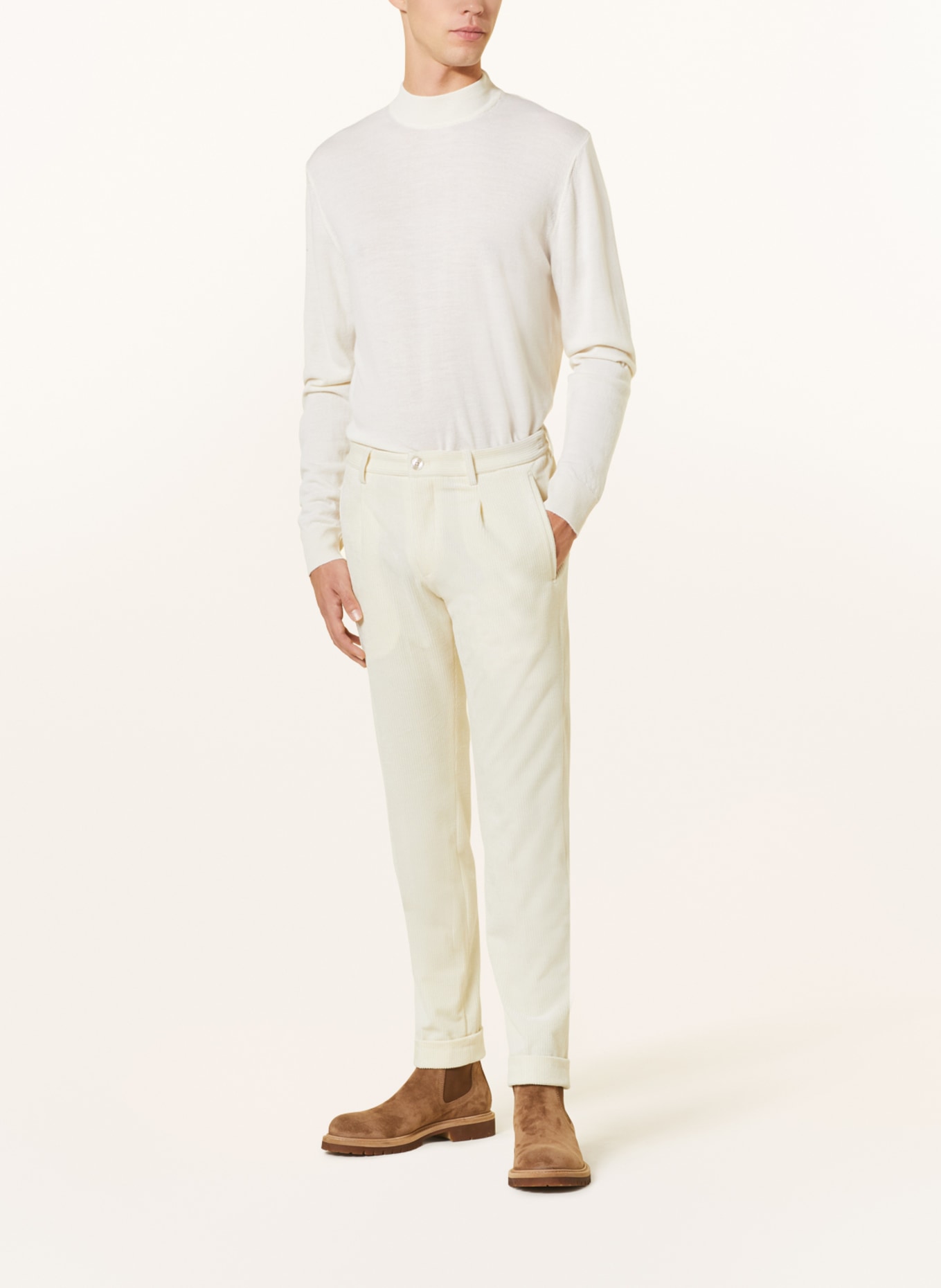 BALDESSARINI Spodnie garniturowe extra slim fit ze sztruksu, Kolor: ECRU (Obrazek 3)
