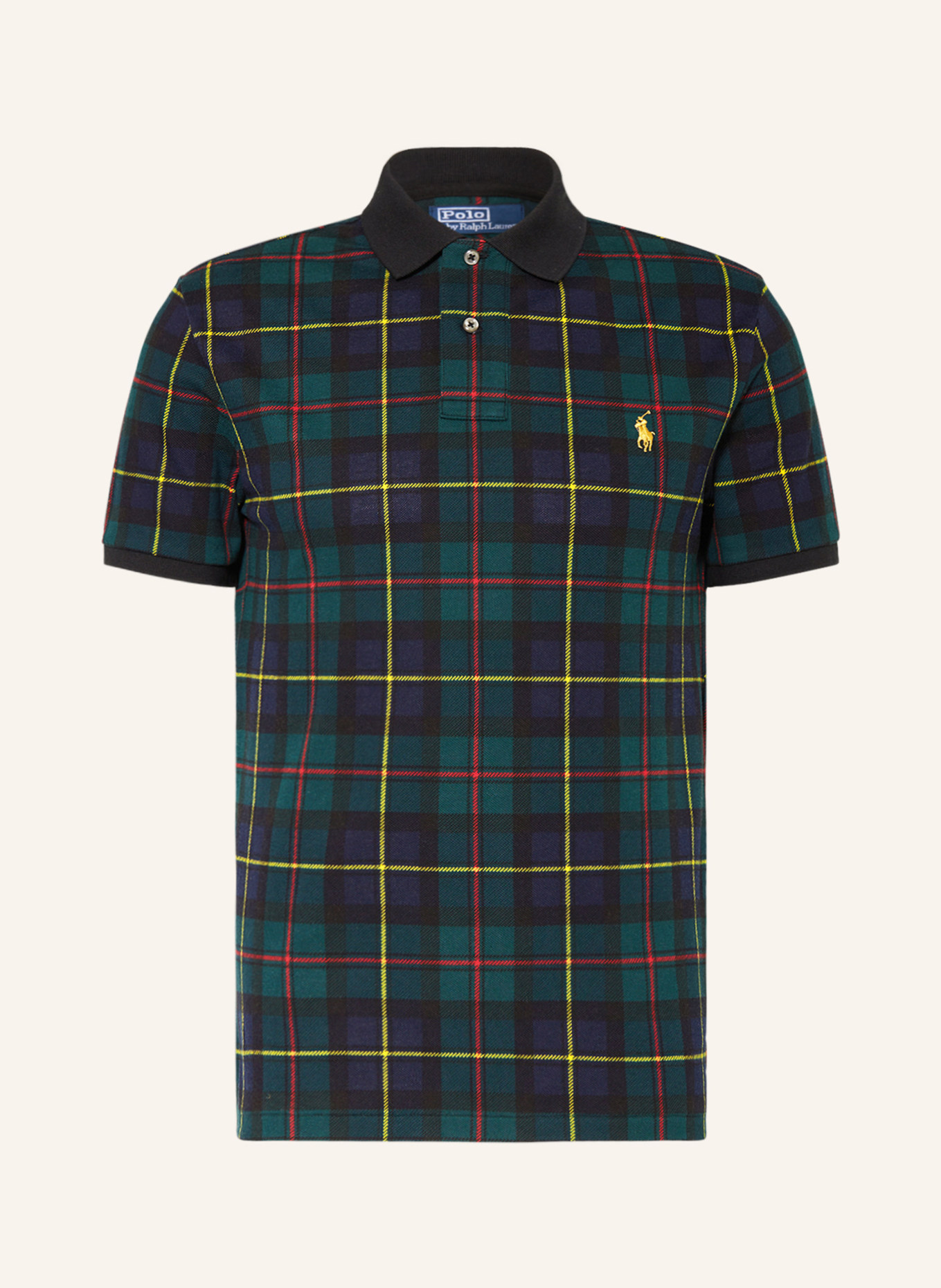 POLO RALPH LAUREN Piqué-Poloshirt Custom Fit, Farbe: DUNKELBLAU/ GELB/ ROT (Bild 1)