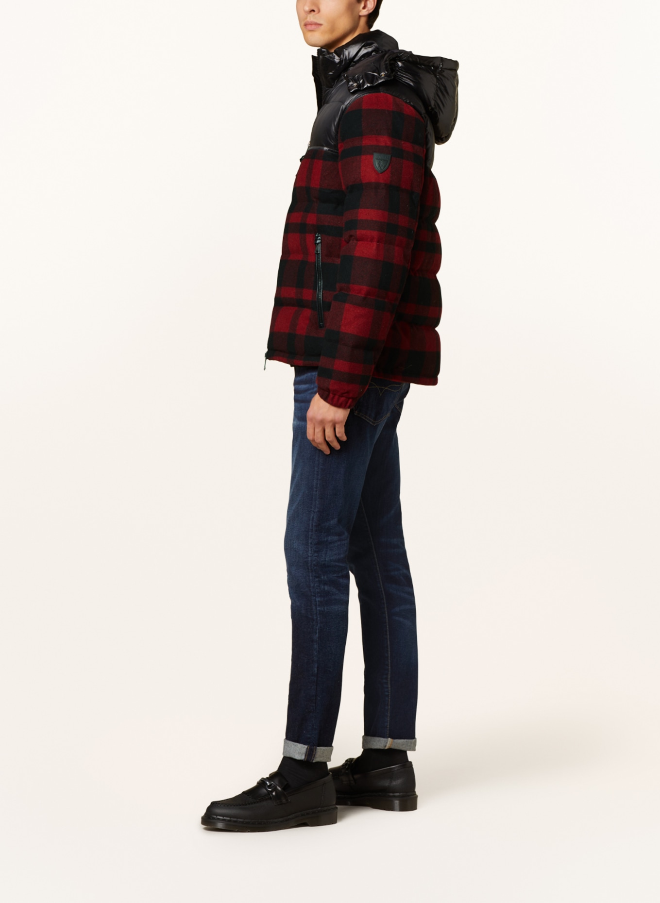 POLO RALPH LAUREN Down jacket in mixed materials in dark red black