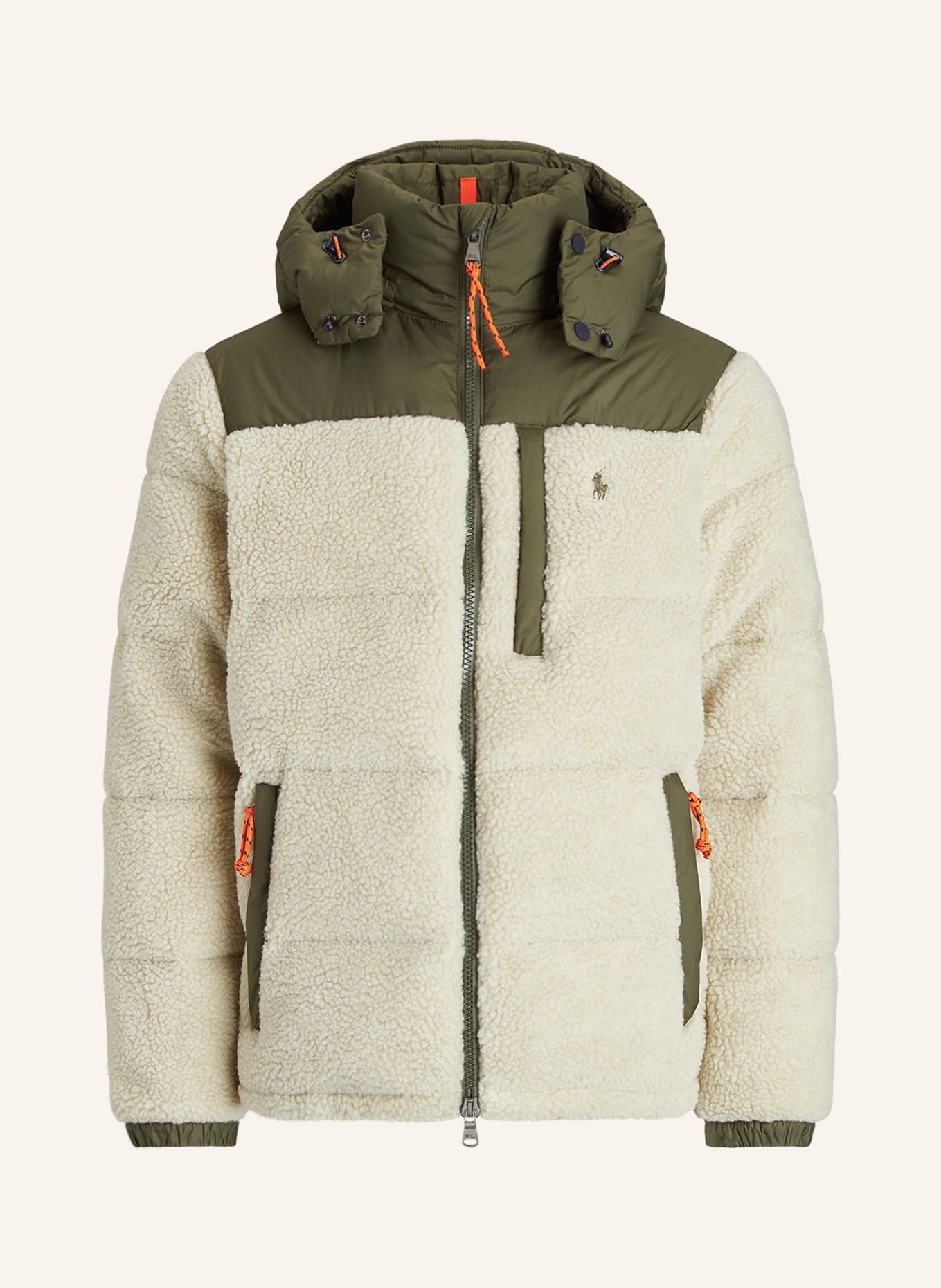POLO RALPH LAUREN Down jacket in mixed materials, Color: CREAM/ OLIVE (Image 1)