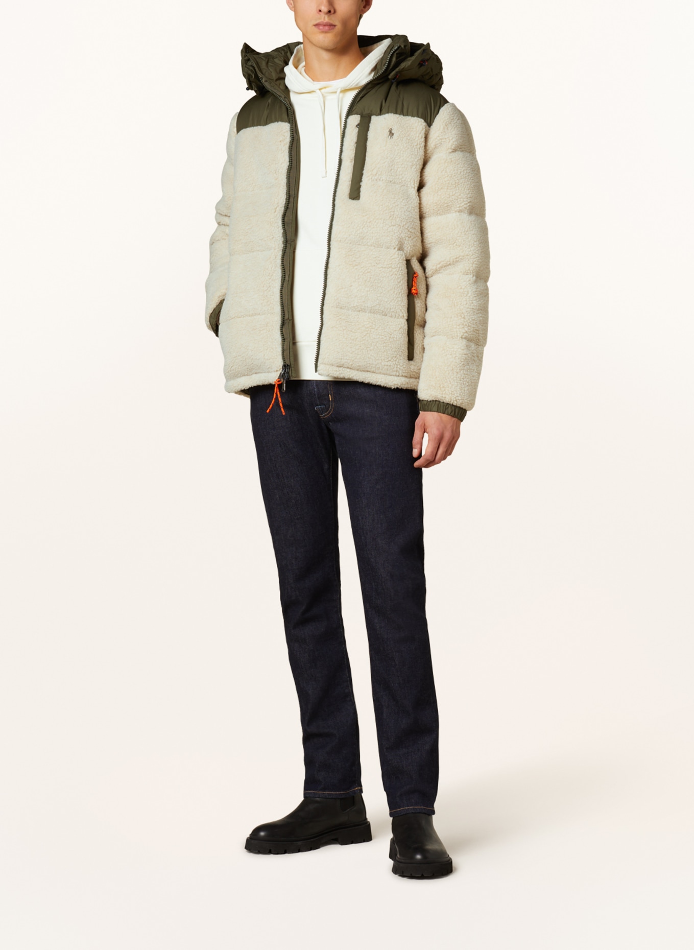 POLO RALPH LAUREN Down jacket in mixed materials, Color: CREAM/ OLIVE (Image 2)