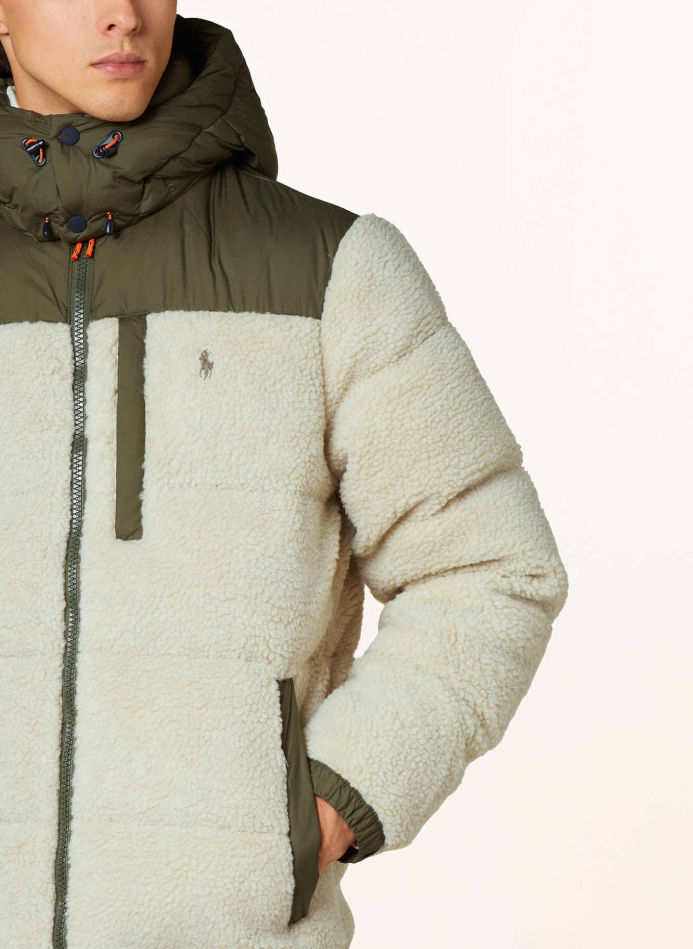 POLO RALPH LAUREN Down jacket in mixed materials, Color: CREAM/ OLIVE (Image 4)