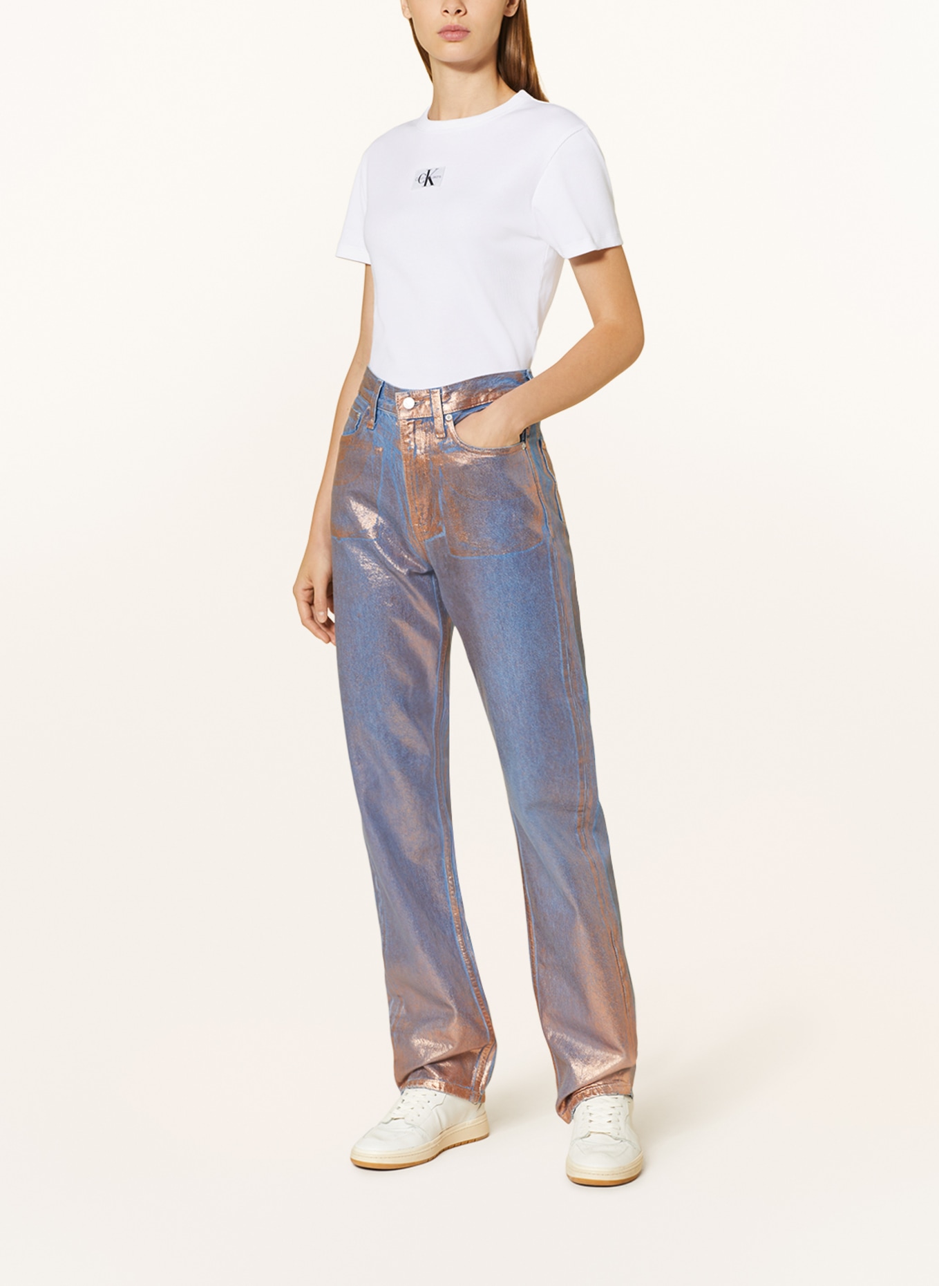 Calvin Klein Jeans Boyfriend Ribbed Cotton-Blend T-Shirt