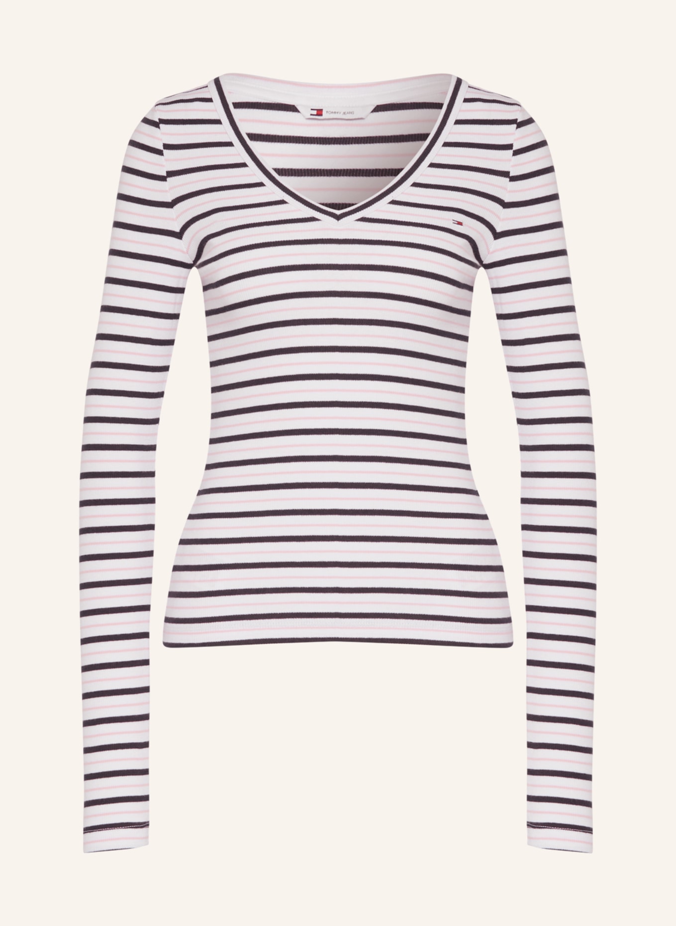 TOMMY JEANS Long sleeve shirt, Color: WHITE/ DARK BLUE/ PINK (Image 1)